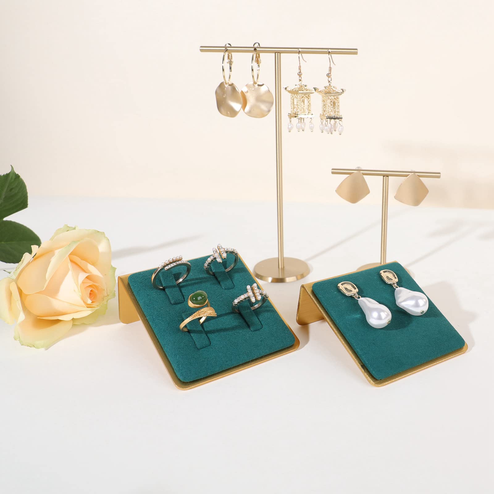 Green Velvet Ring Holder Display Stand - Elegant Jewelry Organizer for Rings, Earrings & Small Accessories | Perfect for Home, Wedding, Jewelry Store & Gift