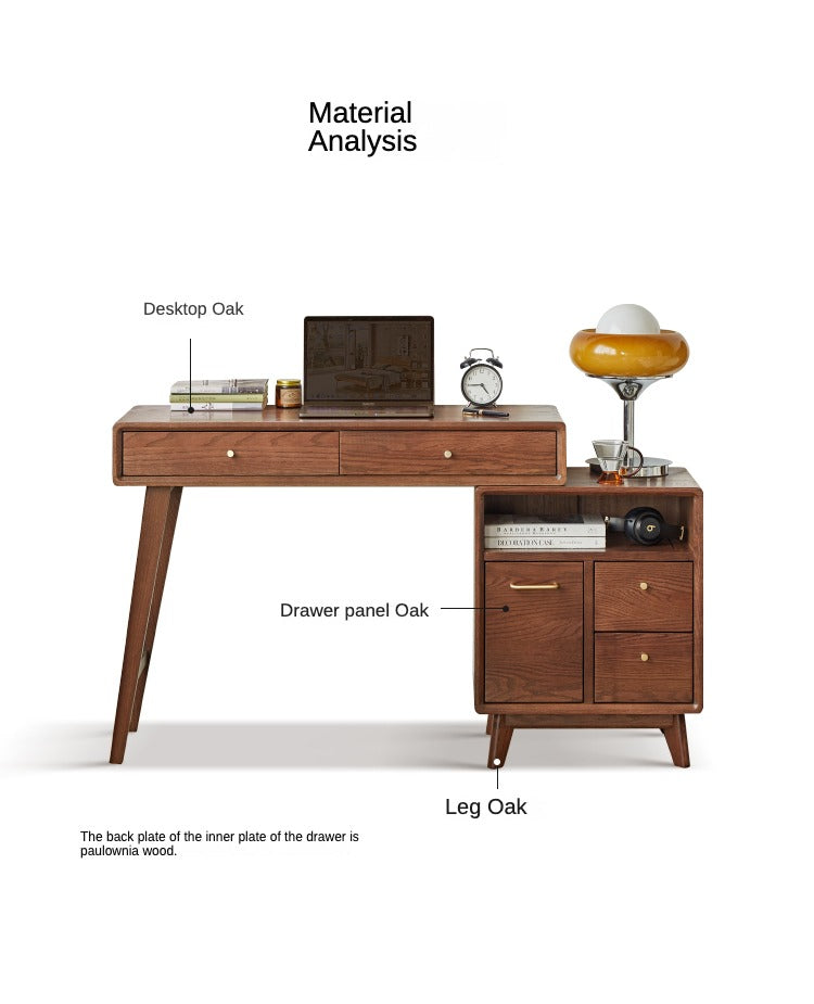 Solid Oak Wood Extendable Dressing Table - Walnut Finish | Elegant Vanity Desk for Bedroom, Makeup Station & Home Decor