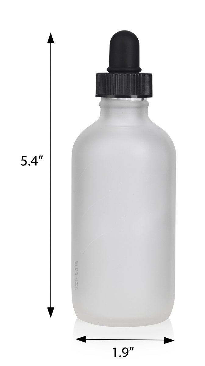 JUVITUS 4 oz Frosted Clear Glass Boston Round Bottle with Glass Dropper - 4 Pack with Free Funnel - Essential Oil Bottles, DIY Craft Supplies, Travel Toiletries Storage - Perfect for Aromatherapy, Homemade Beauty Products & Small Batch Liquids