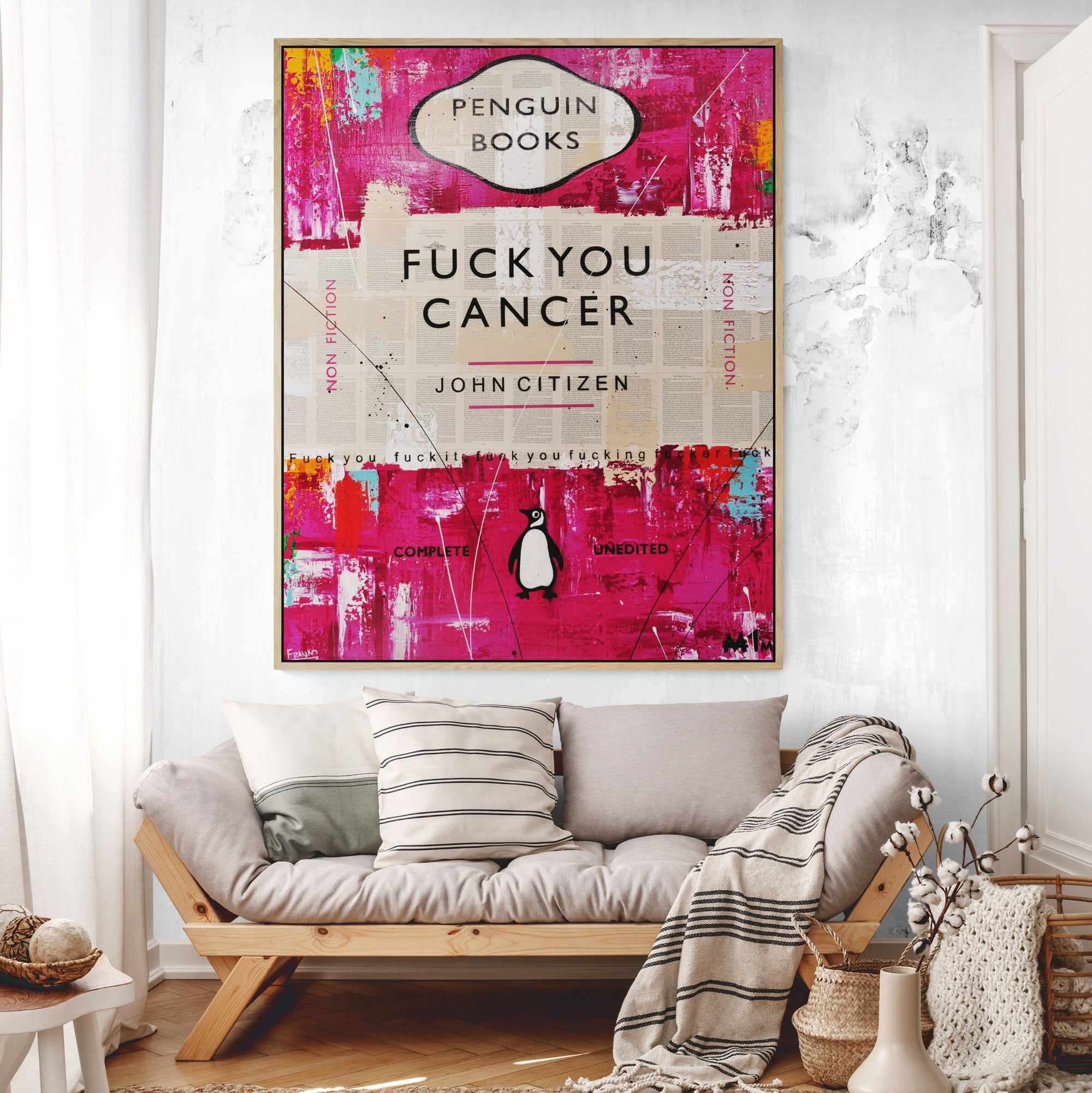 F.U. Cancer 120cm x 150cm Fuck You Cancer Urban Pop Art Canvas Painting - Modern Home Decor, Office Wall Art, Gift for Cancer Survivors & Supporters