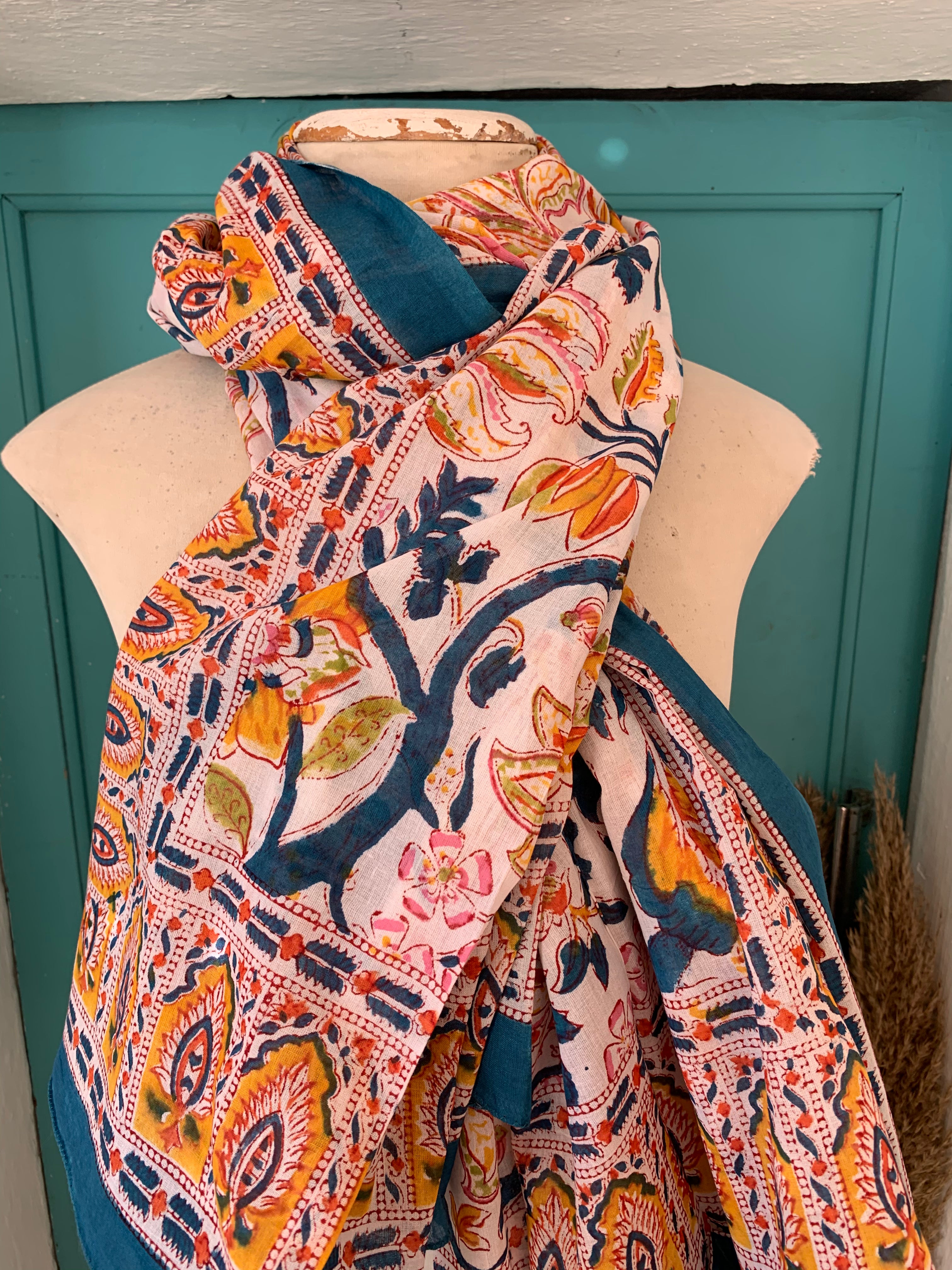 Stylish Block Print Cotton Sarong Pareo Shawl - New Collection for Beach, Pool, and Summer Fashion