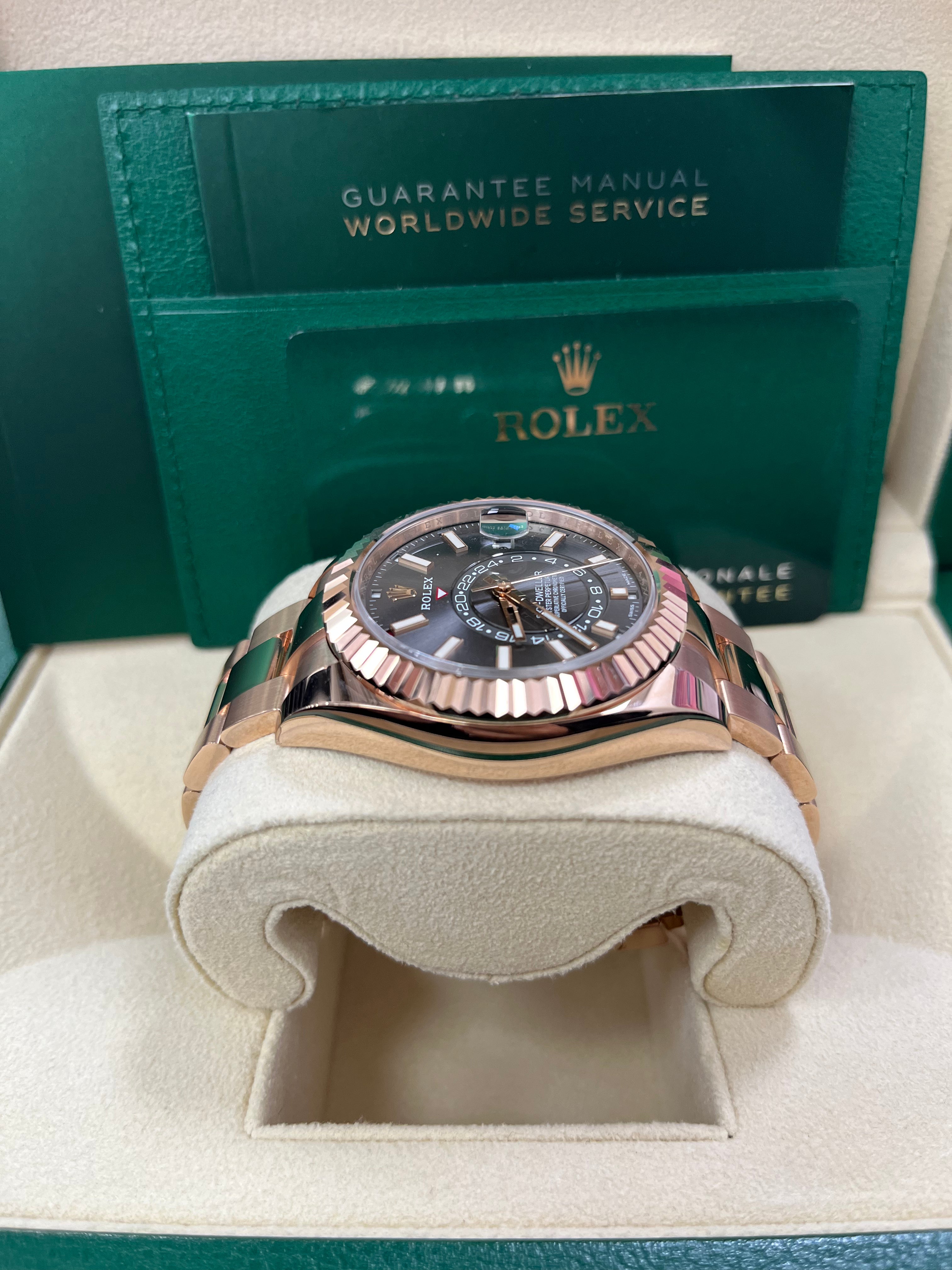 Luxury Rolex Sky Dweller Rose Gold Watch with Dark Rhodium Index Dial & Oyster Bracelet (Ref# 326935) - Perfect for Business Meetings, Formal Events & Luxury Collectors