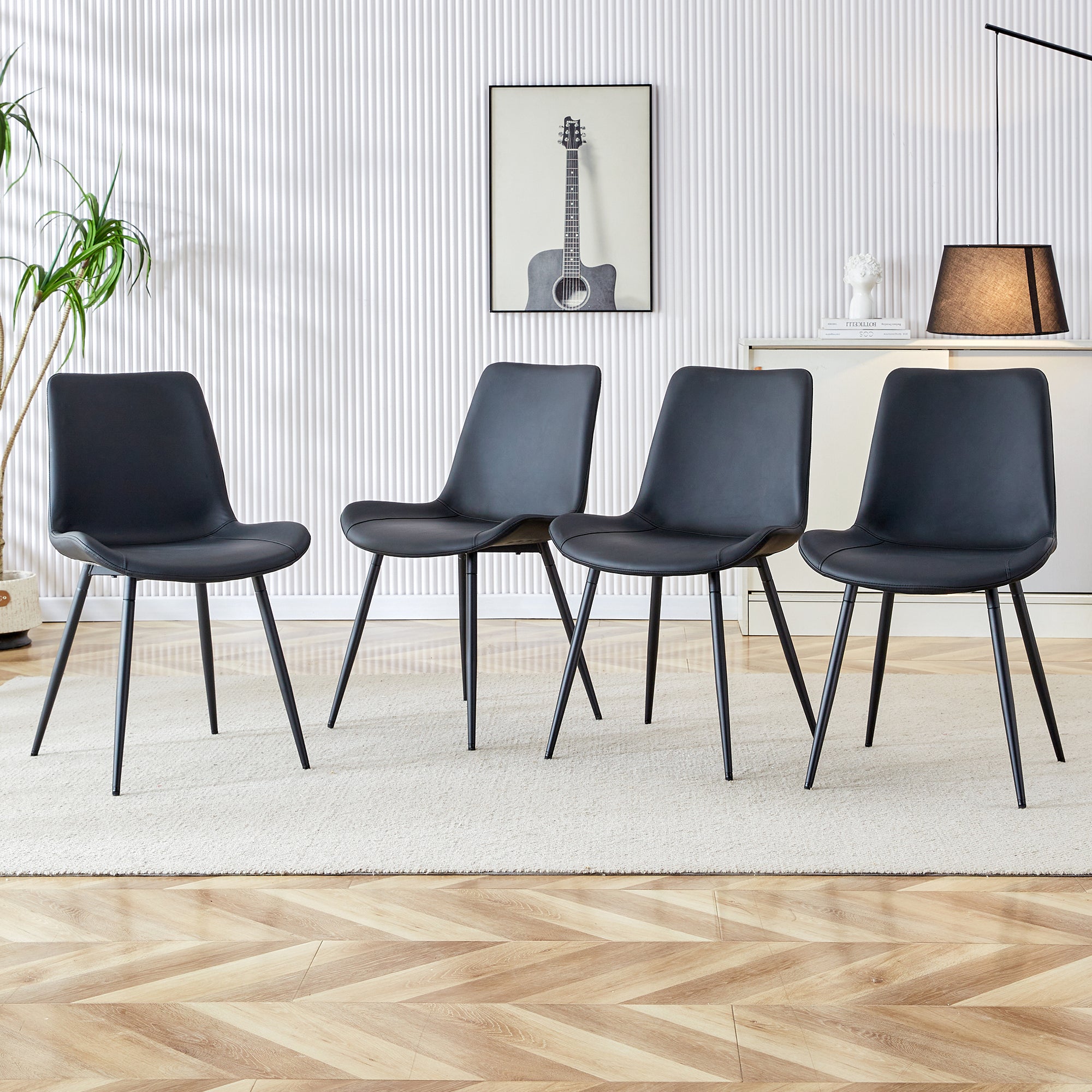 Premium Black Faux Leather Dining Chairs with Metal Legs - Ergonomic Curved Backrest & Wide Cushion for Maximum Comfort - Set of 4 Modern Chairs for Restaurant, Kitchen, Bedroom & Office Use