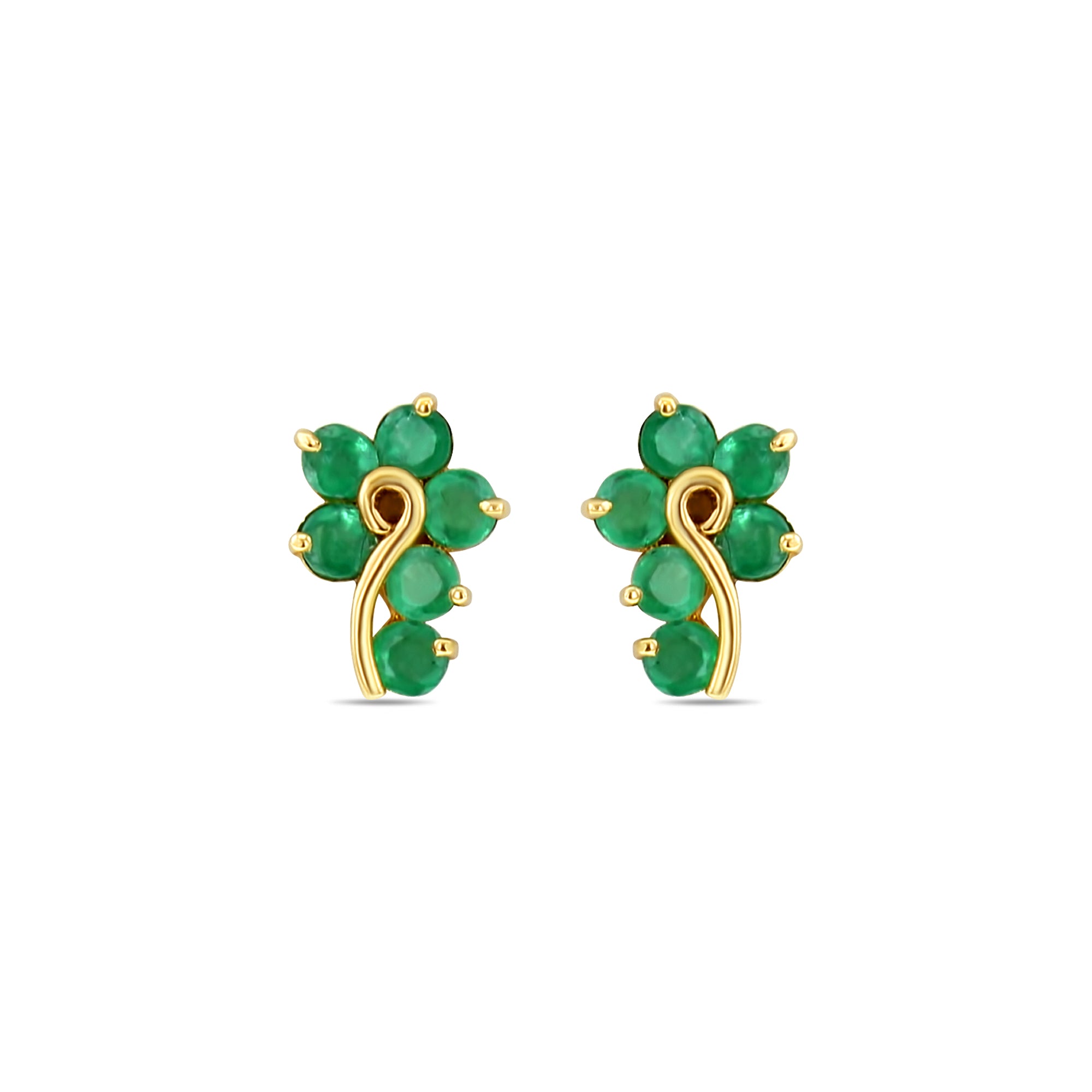 14K Yellow Gold Emerald Stud Earrings in Unique Question Mark Design - Perfect for Gifts, Parties, and Fashion Statements