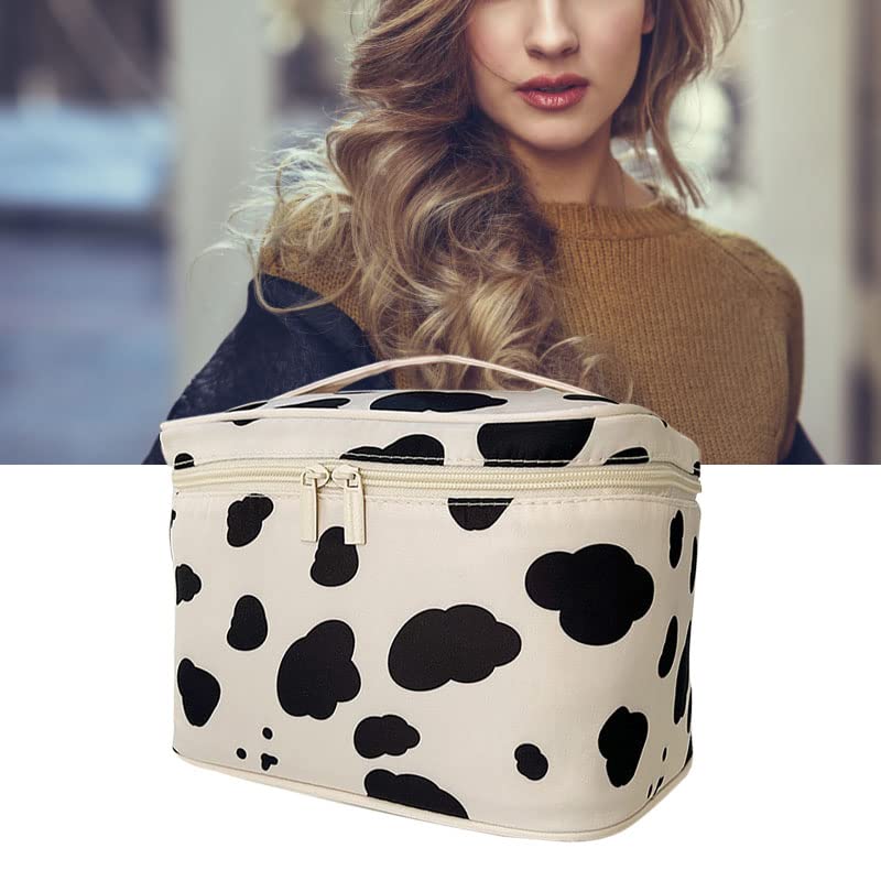Travel Cosmetic Bag for Women - Large Capacity Waterproof Makeup Organizer with Cow Print Design | Perfect for Home, Vacation & Gym Essentials Storage