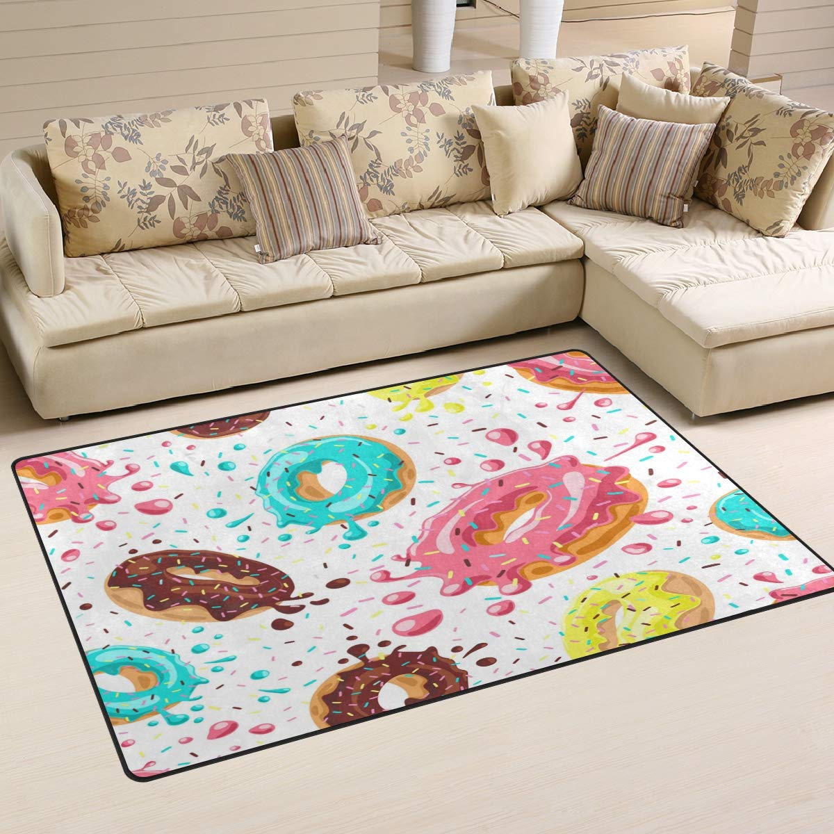ALAZA Donut Chocolate Lemon Mint Glaze Non-Slip Area Rug - 60x39 Inch Soft Floor Mat for Living Room, Bedroom, Dorm - Home Decor Doormat for Dining Room & Entryway - Perfect for Cozy Spaces & High Traffic Areas
