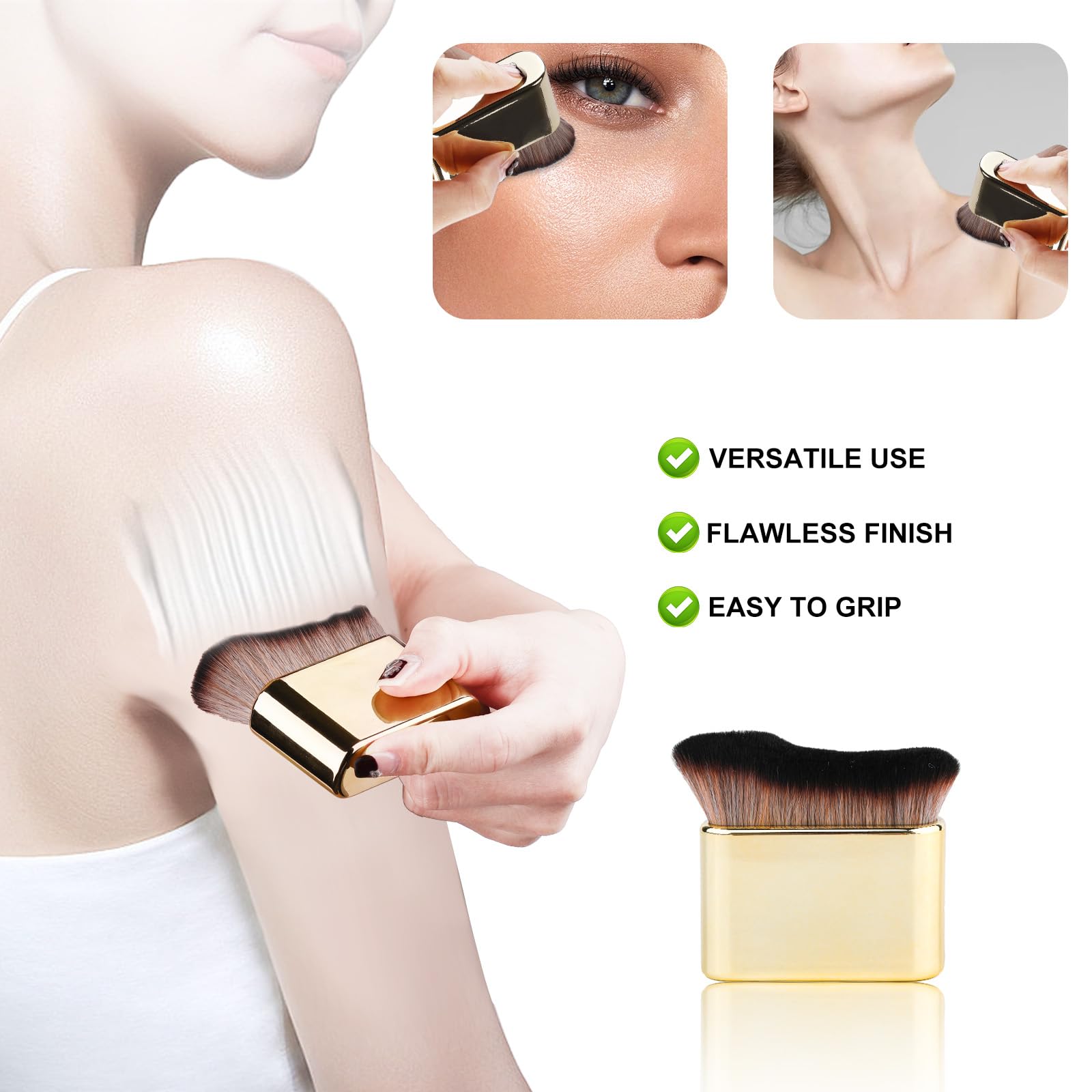 Premium Self Tanning Brush - Soft Tanning Applicator for Face & Body, Portable Makeup Brush with Ergonomic Handle (Gold) | Perfect for Streak-Free Tanning at Home, Salon, or Travel