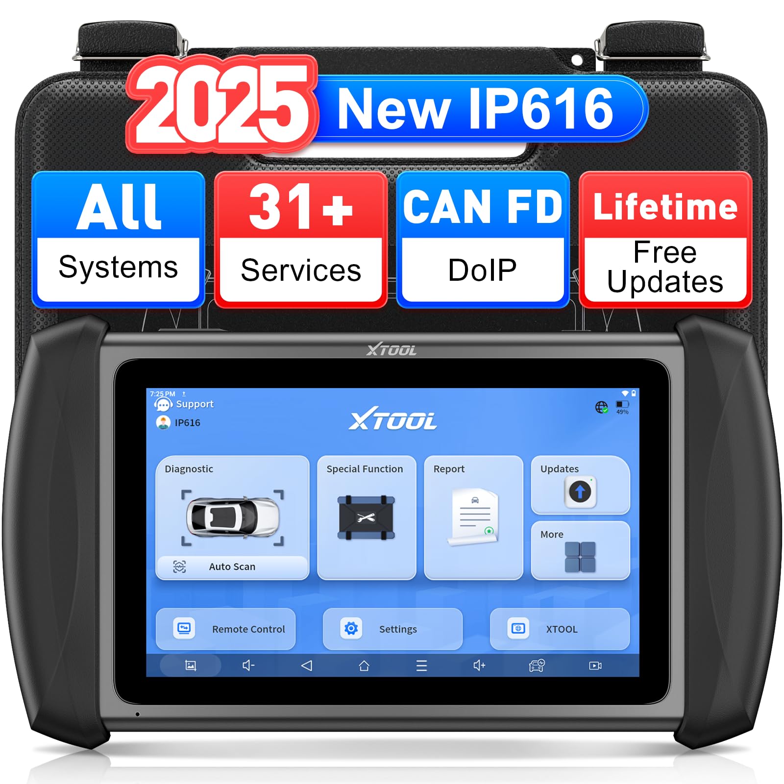 XTOOL IP616 V2.0 OBD2 Scanner - Professional Car Diagnostic Tool with 31+ Resets, CAN FD & DoIP, ECU Configuration | Lifetime Free Updates | Full System Scan for All Vehicles | Android 10 Compatible | Perfect for Mechanics, DIY Enthusiasts & Auto Repair Shops