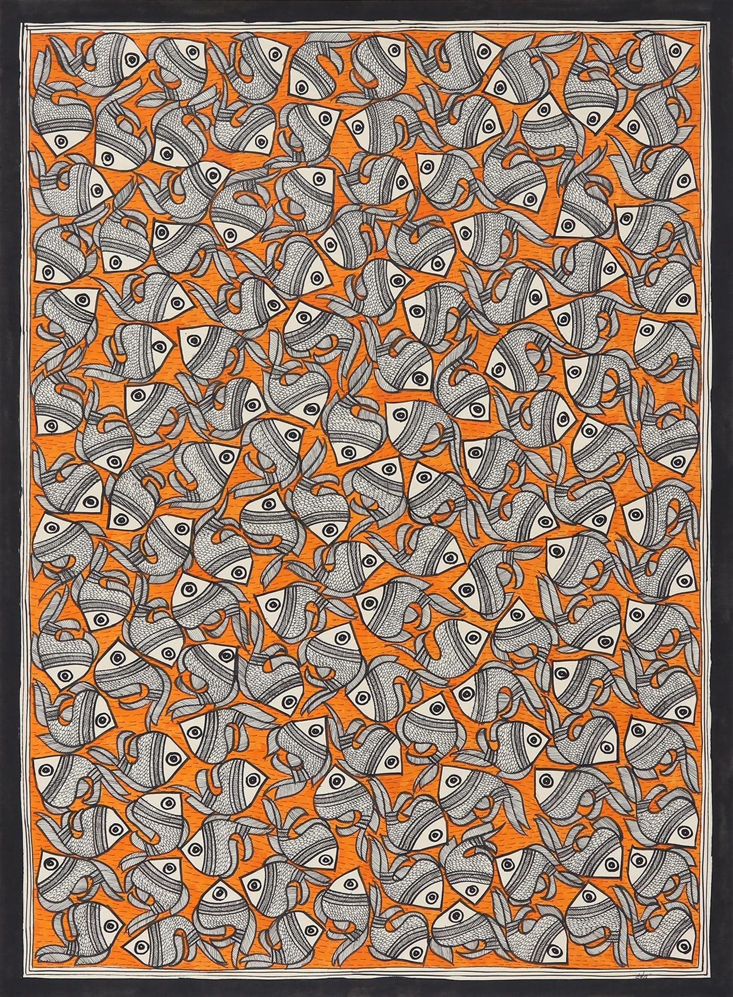 Handpainted Madhubani Art Painting from India - 'Fish Harmony' Nature Theme (20.75x29 Inches) - Perfect for Home Decor, Wall Art & Cultural Gift Giving