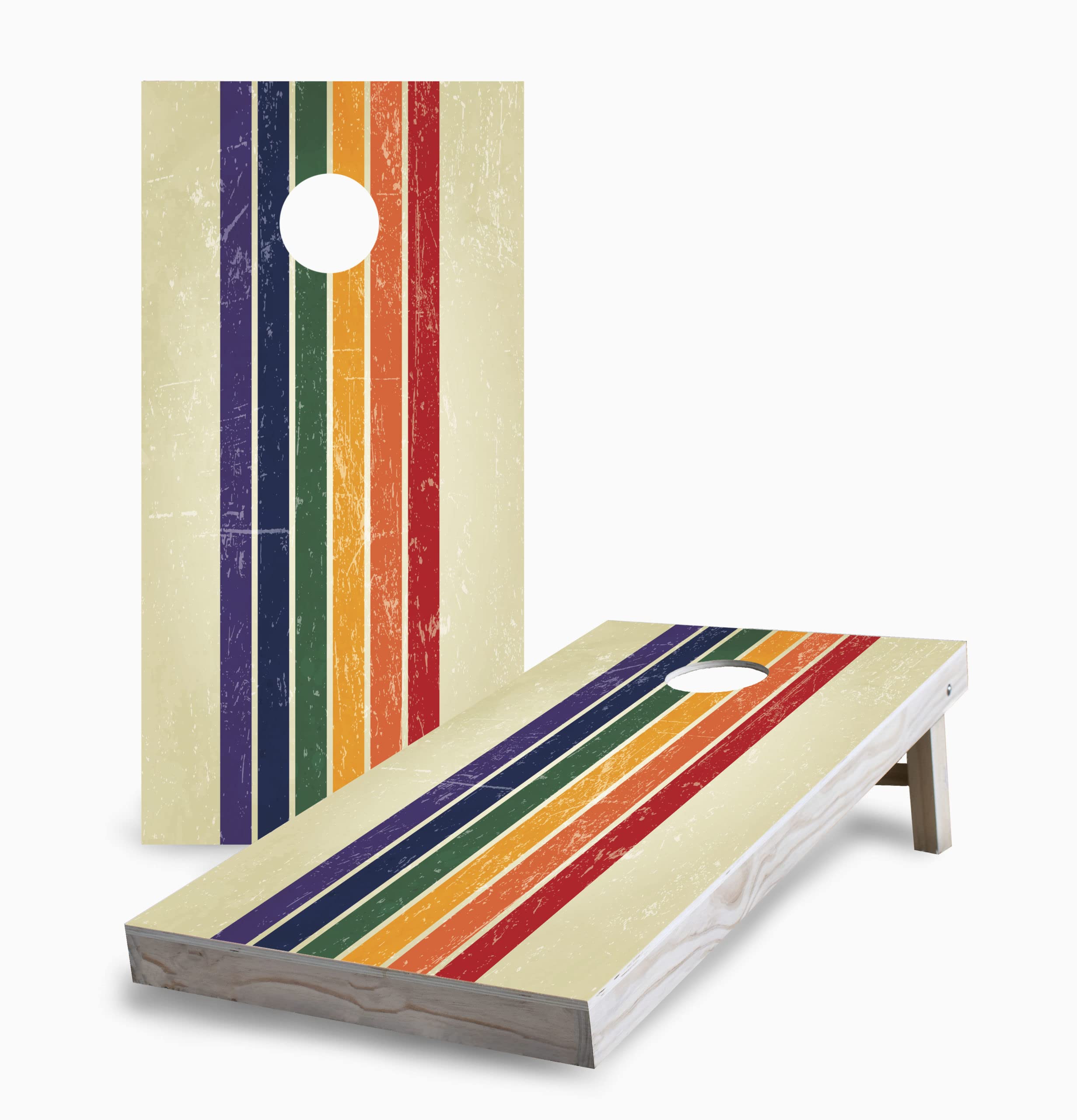Skip's Garage Retro Rainbow Corn Hole Board Set - 2 Boards, 8 Bags & Accessories for Outdoor Games, Backyard Parties, Tailgating & BBQ Events