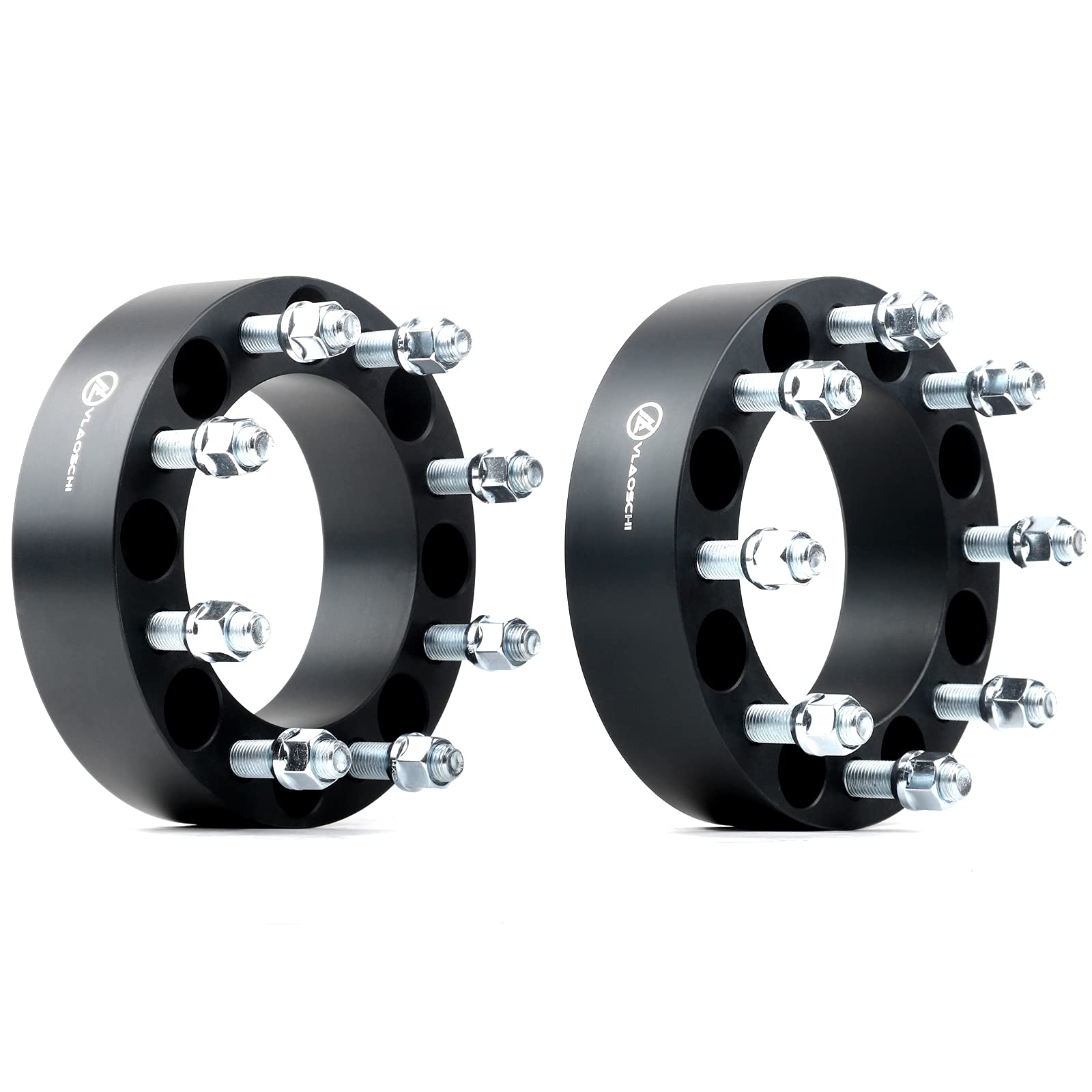 VLAOSCHI 2 Inch Black Forged 8x6.5 Wheel Spacers with 14x1.5 Studs - Compatible with 1999-2010 Chevy Silverado/GMC Sierra 2500/3500 HD & 2014-2021 RAM 2500/3500 (8 Lug 8x165.1) - Heavy Duty Truck Wheel Spacer Kit (Pack of 2) for Off-Road & Towing Applications