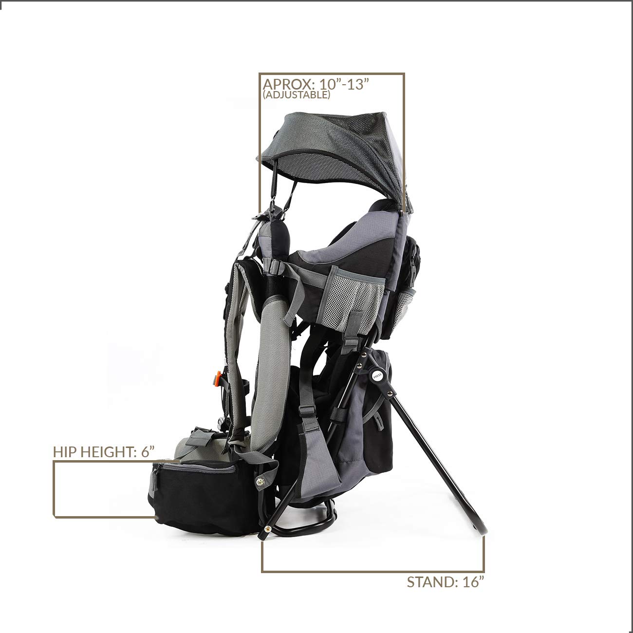 ClevrPlus Canyonero Baby Backpack Carrier for Hiking & Camping - Adjustable Toddler Child Carrier with Stand & Sun Shade Visor (Black) - Perfect for Outdoor Adventures, Family Trips & Hands-Free Parenting