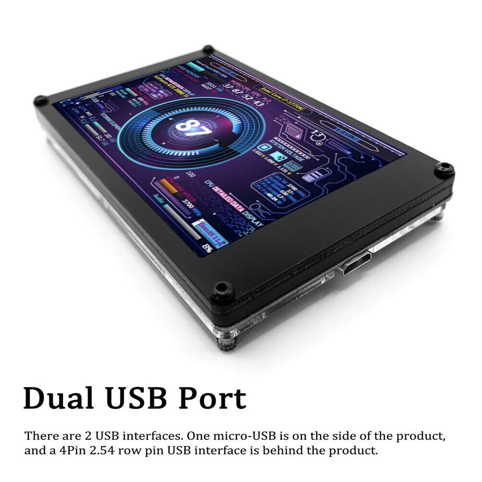 3.5 Inch IPS USB Mini Screen - PC Temperature Monitor for CPU, RAM & HDD - AIDA64 Compatible USB-C Secondary Display for Computer Case | Perfect for Gaming Rigs, Workstations & DIY PC Builds