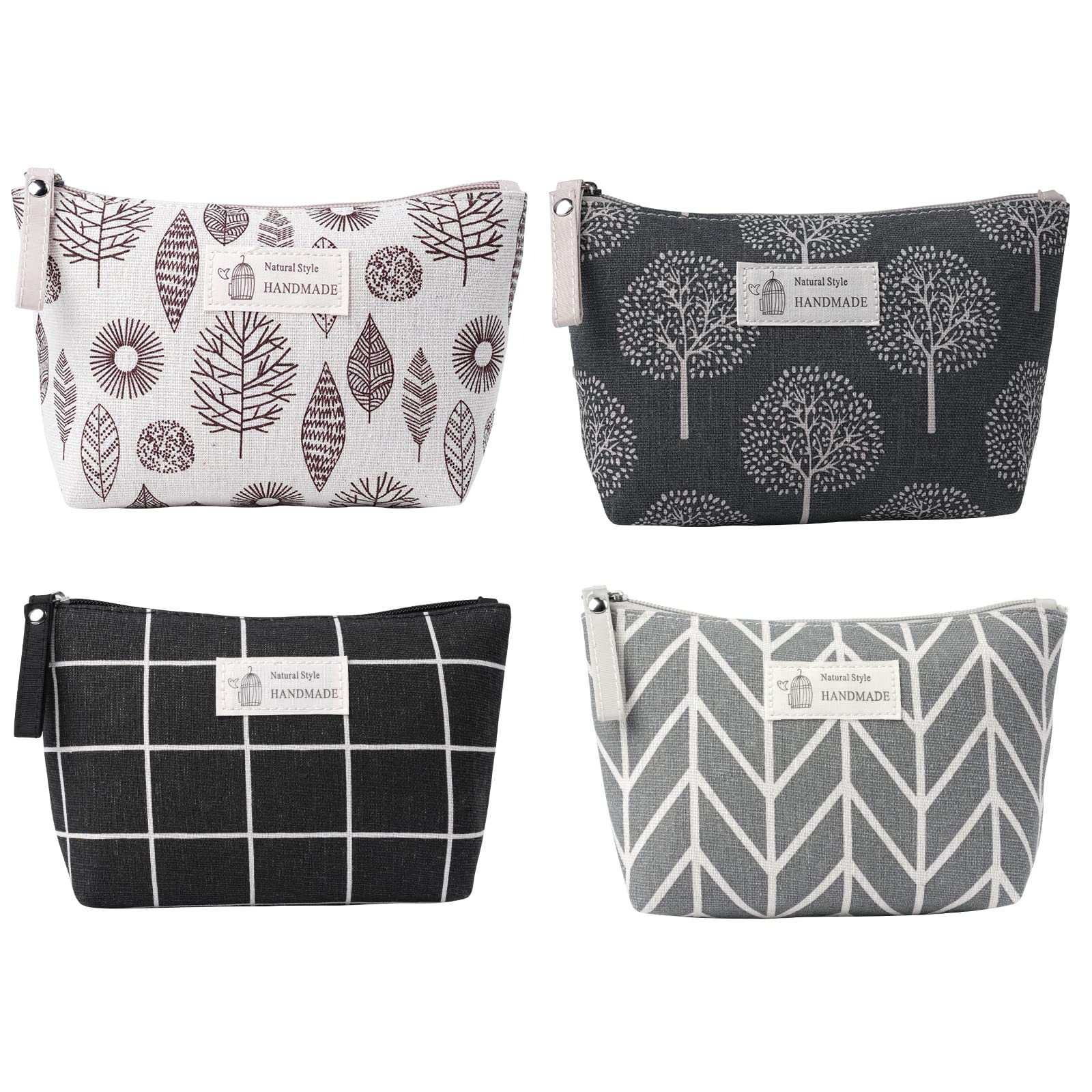 4-Piece Large Capacity Canvas Cosmetic Bags with Zipper - Waterproof Makeup Organizer for Travel, Business & Daily Use | Perfect for Cosmetics, Toiletries, Stationery, Cards & Pencils | Portable Toiletry Pouch for Women & Men