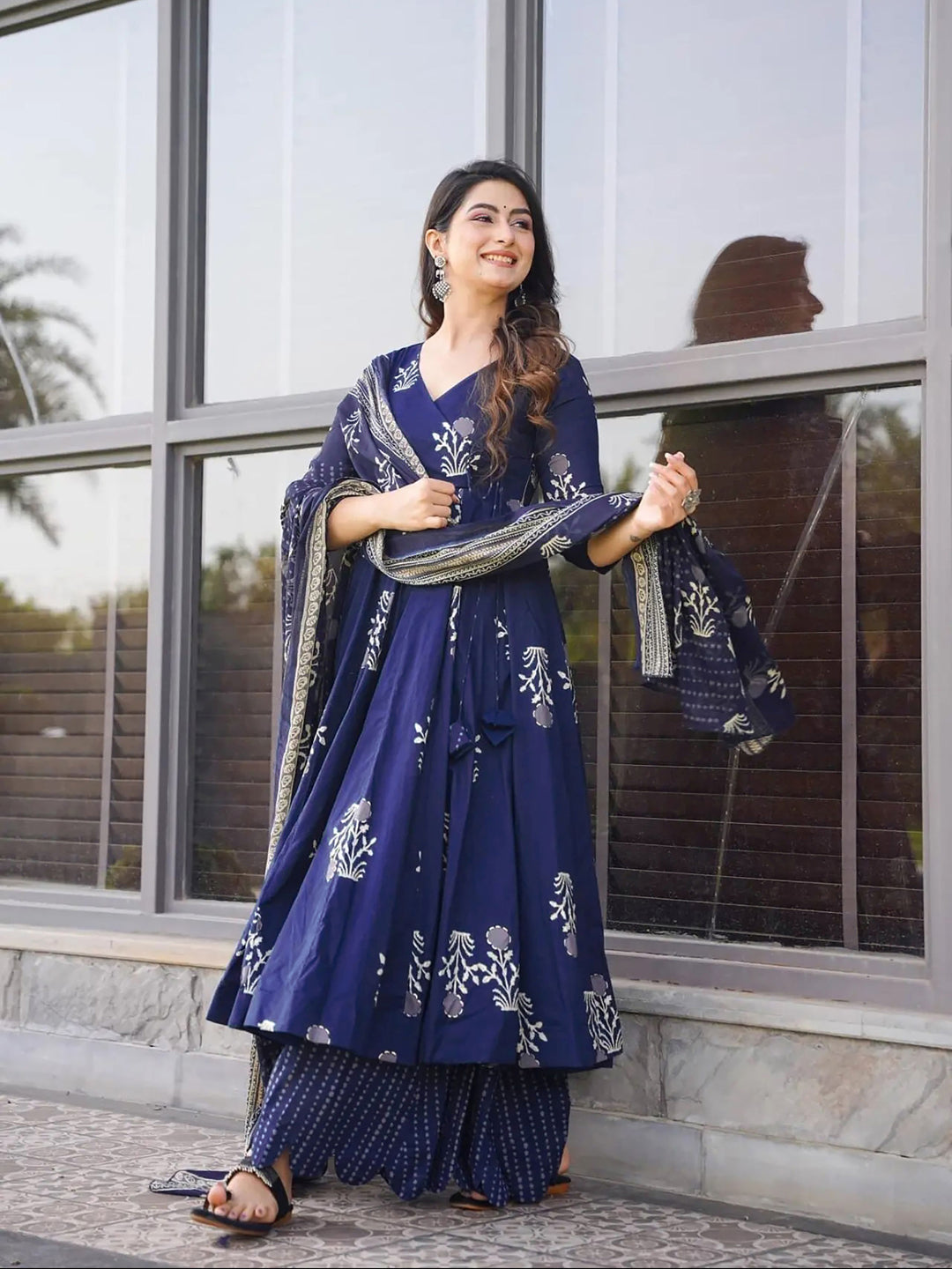 Elegant Blue Digital Printed Anarkali Dress for Women - Perfect for Weddings, Parties & Festive Occasions