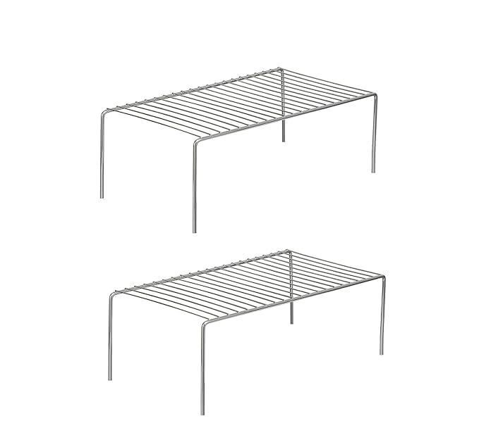 NH10 DESIGNS Stainless Steel Expandable Dish Rack & Storage Shelf - Stackable, Adjustable Kitchen Organizer for Cabinets & Countertops (2-Pack) - Perfect for Small Spaces, Dish Drying & Utensil Storage
