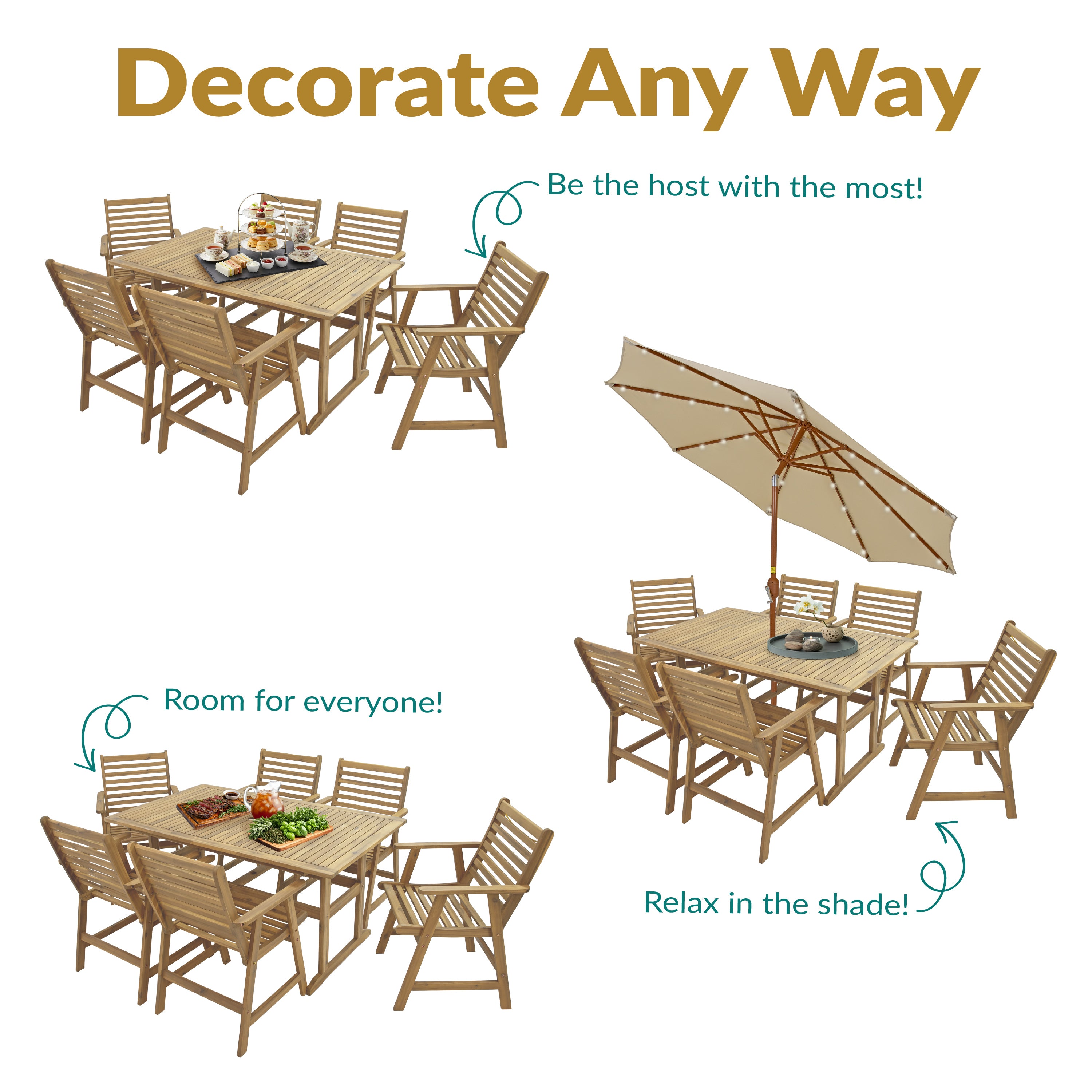 Sunnydaze Hatteras 7-Piece Outdoor Patio Dining Set with Umbrella Hole - Seats 6 People - Perfect for Backyard BBQs, Poolside Gatherings & Garden Parties