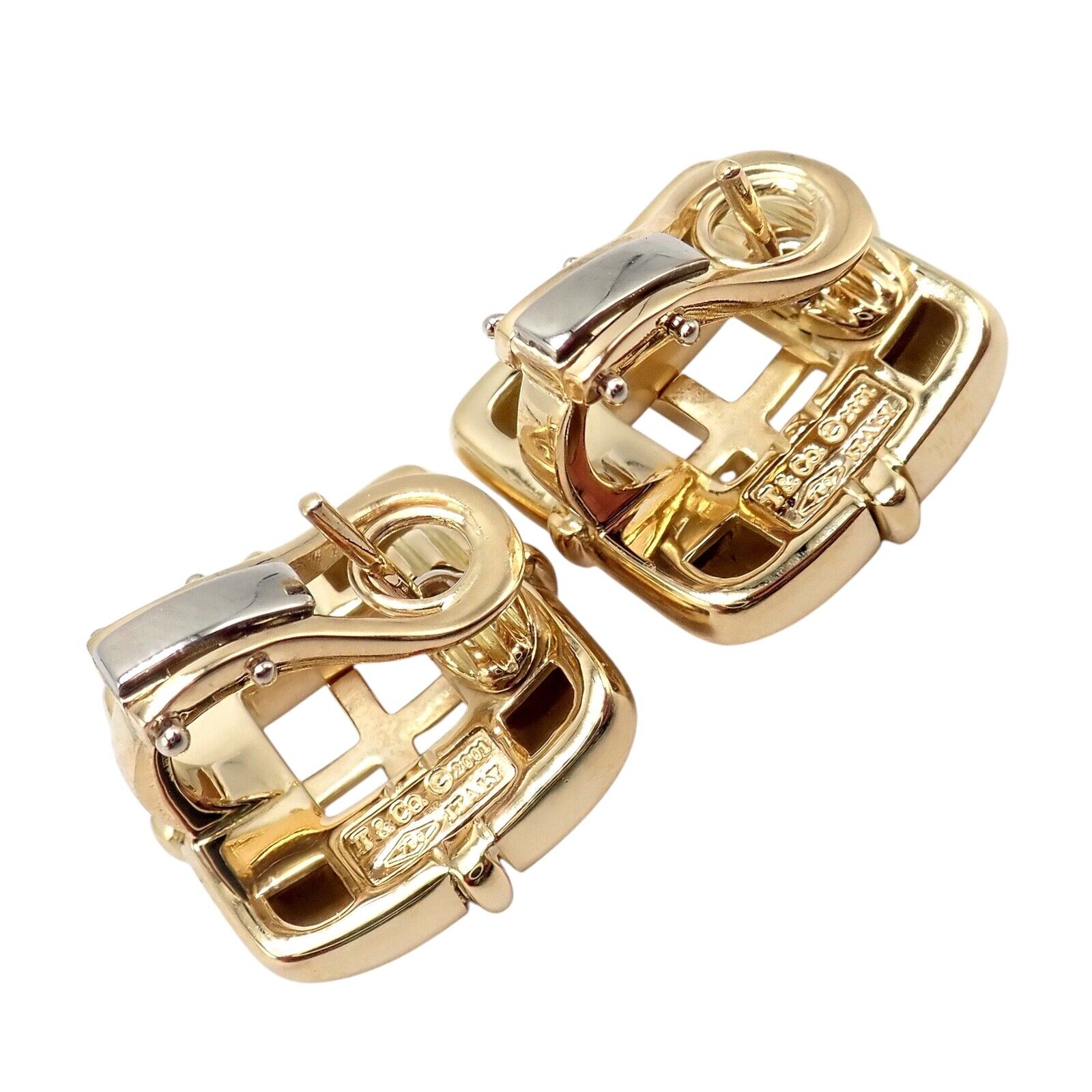 Vintage Tiffany & Co 18k Yellow Gold Square Window Biscayne Earrings - Authentic 2001 Collection | Luxury Jewelry for Women | Perfect for Weddings, Anniversaries & Special Occasions