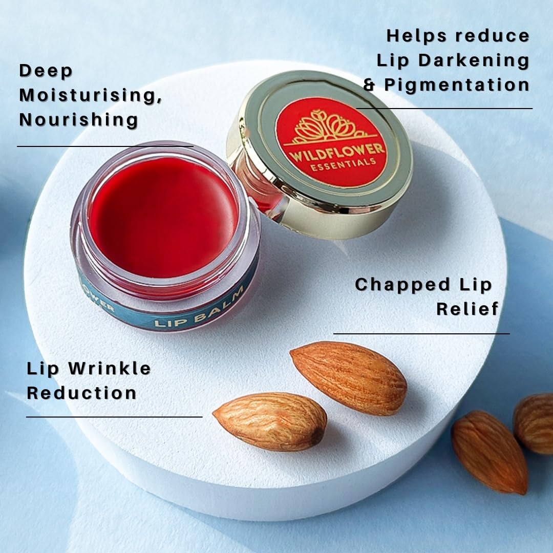 Organic Wildflower Lip Balm with Beetroot, Almond & Vitamin E - 5g Hydrating Lip Butter Infused with Argan & Rosehip Oils for Natural Pink Lips - Nourishes Dark & Chapped Lips - Perfect for Daily Moisturizing, Winter Care & On-the-Go Lip Protection (Pack of 1)