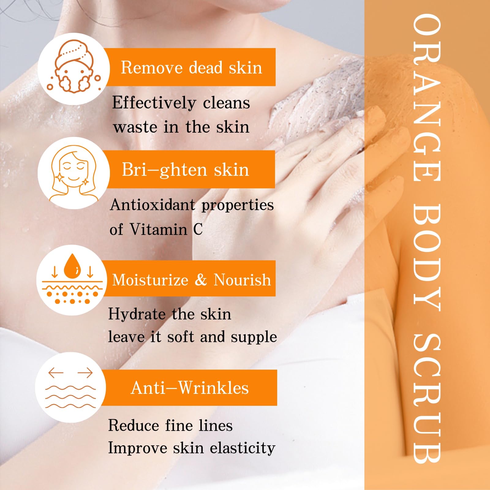 Orange Exfoliating Body Scrub for Women - Moisturizing & Smoothing Skin Care - Face, Hand, Foot, Neck & Knee Exfoliator - Perfect for Shower, Spa & Daily Skincare Routine