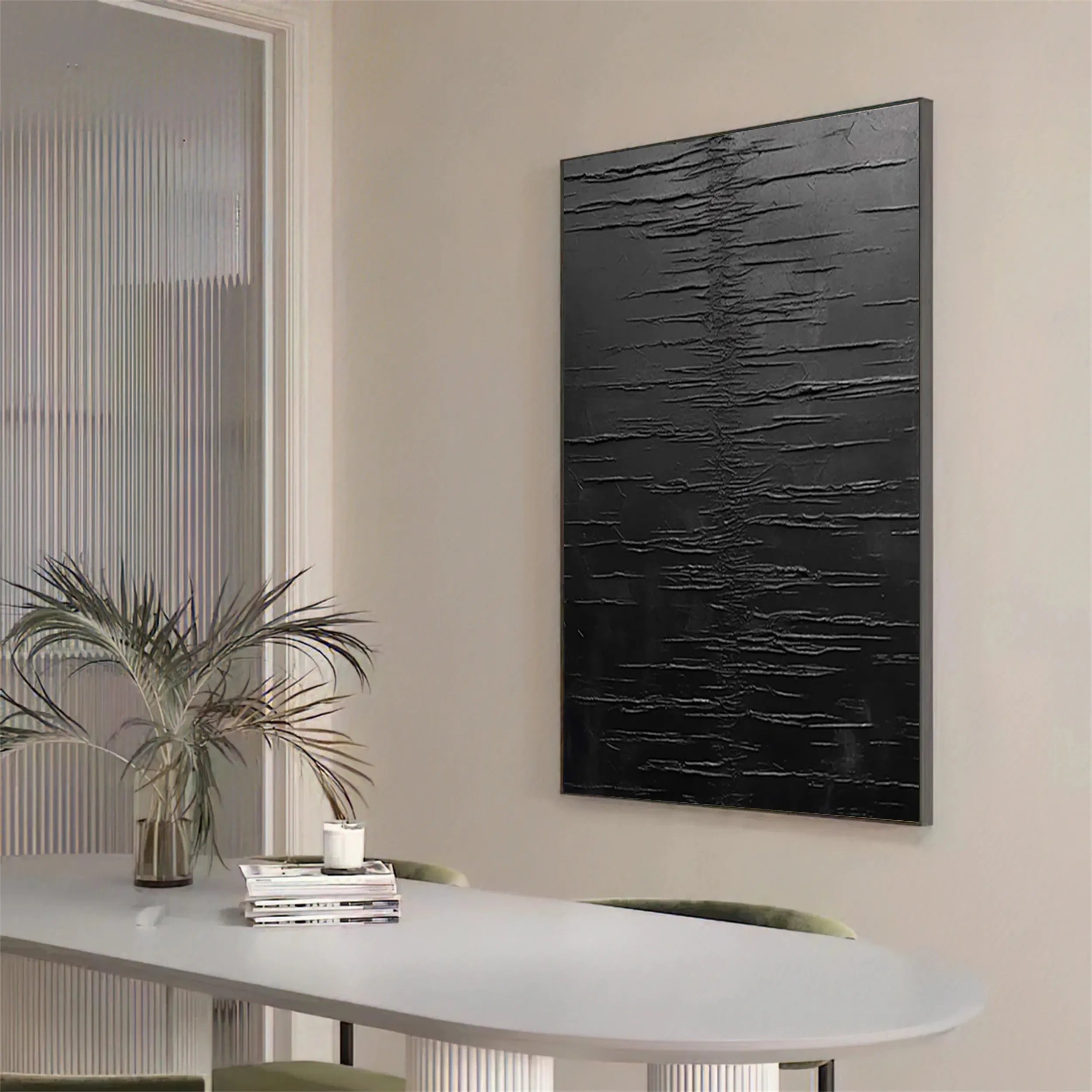 Black Minimalist Textured Painting Canvas - Modern Abstract Wall Art Decor for Living Room, Bedroom & Office - Premium Quality Artist Canvas #MZ079