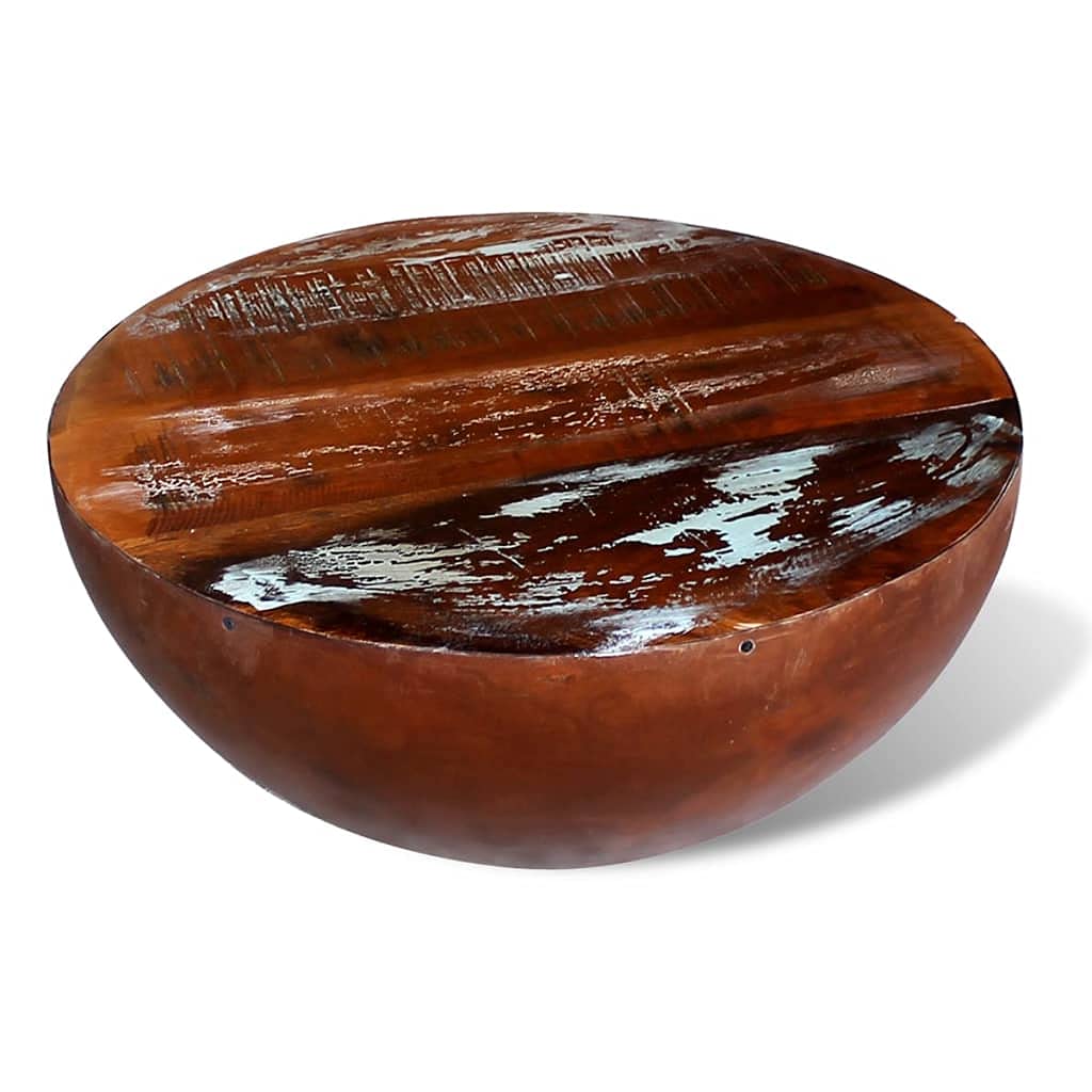 CHARMMA Modern Coffee Table - Bowl-Shaped Design with Steel Base & Reclaimed Solid Wood | Perfect for Living Room, Lounge, and Office Decor