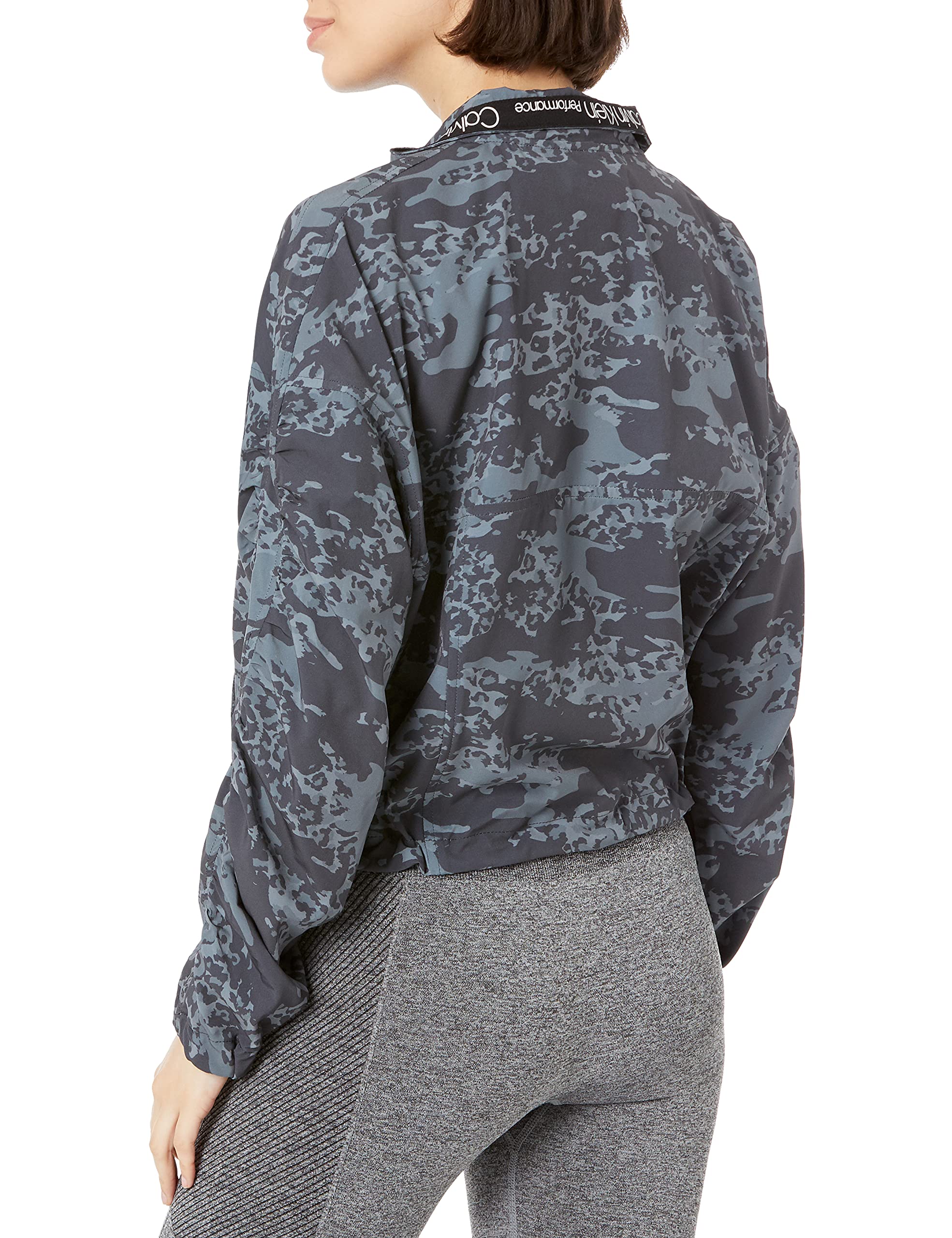 Calvin Klein Performance Women's Print Funnel Neck 1/2 Zip Pullover Sweatshirt with Ruched Sleeves - Athletic Workout & Casual Wear
