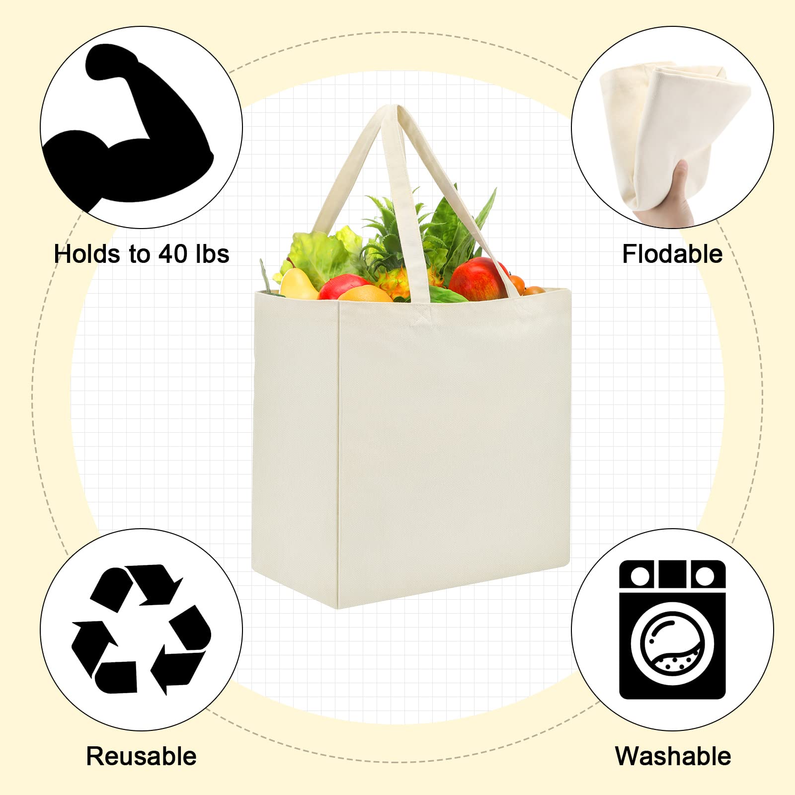 Reginary 12 Pack Large Canvas Grocery Bags - 14x14x7.9 Inch Reusable Shopping Tote Bags with Handles, Bulk Blank Eco-Friendly Pouches | Perfect for Grocery Shopping, Farmers Market, Beach Trips & Storage