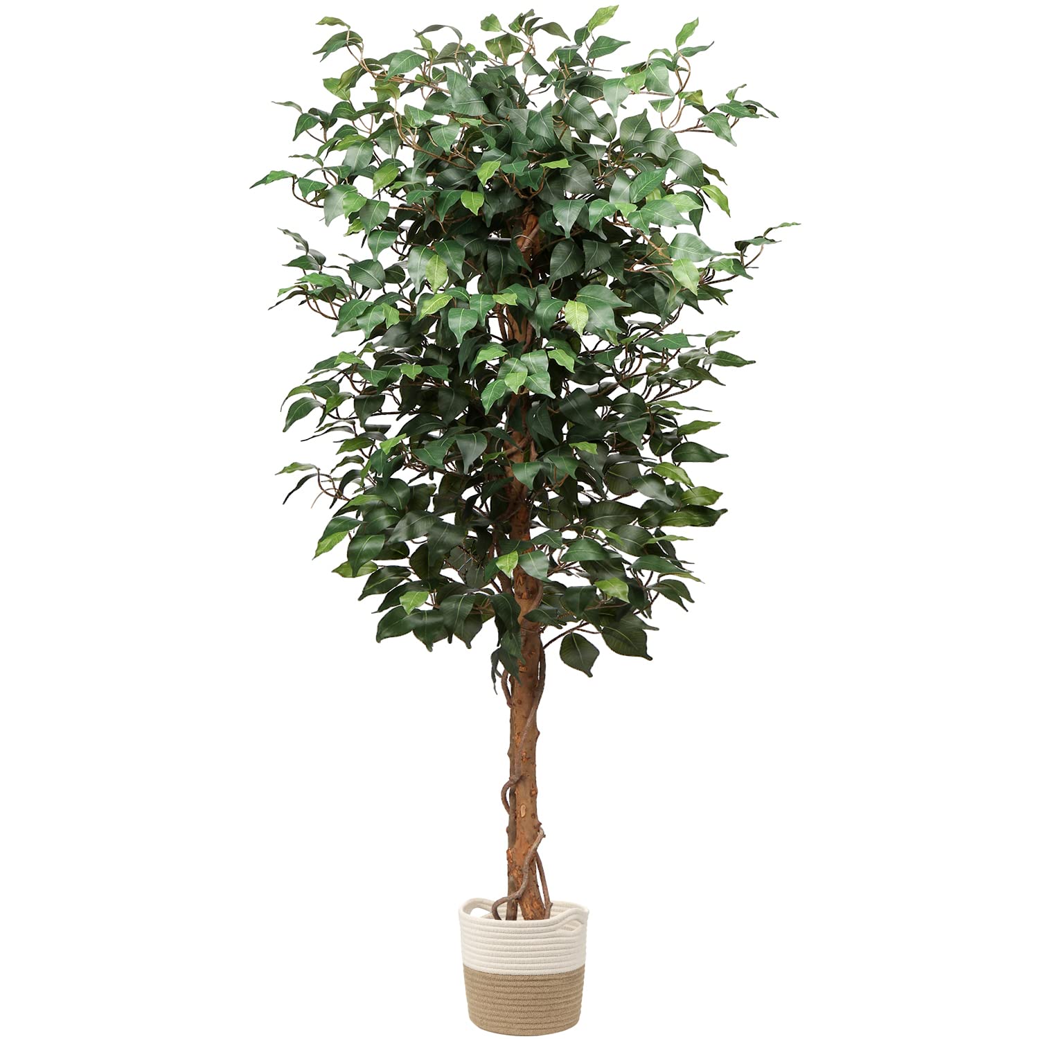5ft Artificial Ficus Tree in Cotton Pot - Realistic Silk Plant with Green Leaves & Natural Trunk - Perfect for Indoor/Outdoor Home, Office, Garden Decor (Living Room, Patio, Balcony)