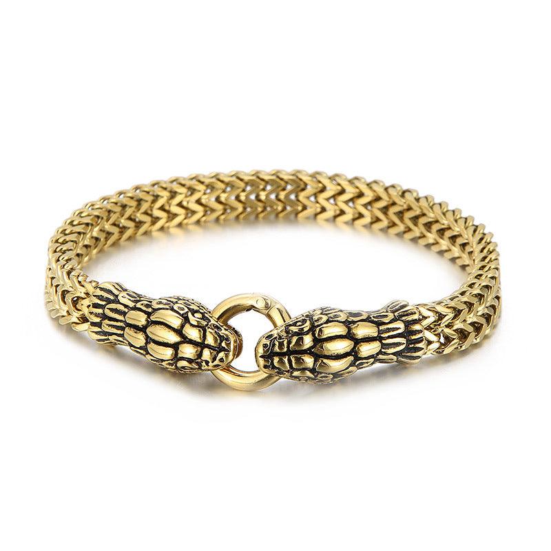 Titanium Steel Snake Bracelet for Men - Stainless Steel Hip Hop Double Snake Head Bangle - Perfect for Streetwear, Hip Hop Fashion & Gothic Style Accessories