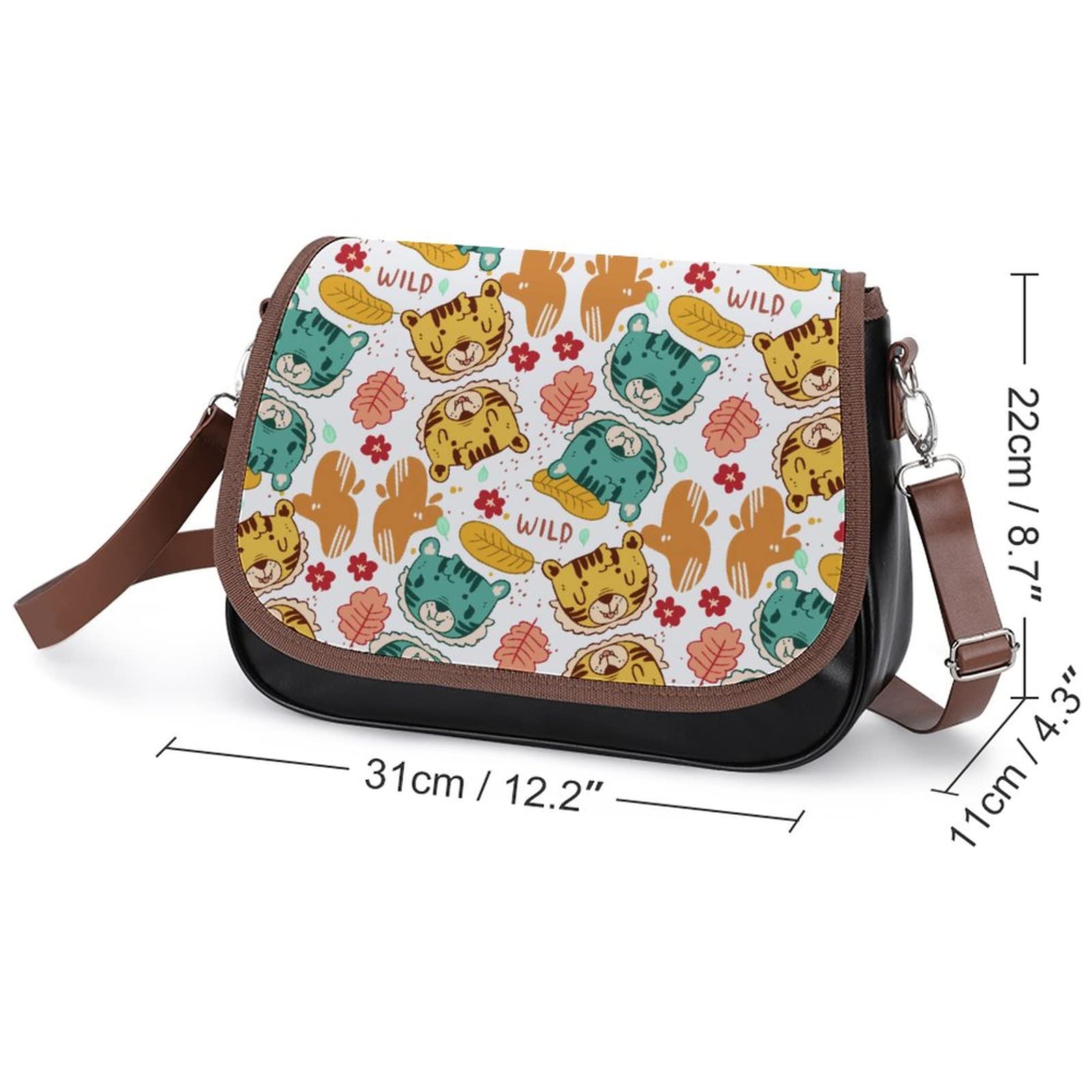 Stylish Printed Crossbody Shoulder Bag for Women - PU Leather Designer Satchel in Yellow & Green Tiger Pattern | Perfect for Travel, Shopping & Everyday Use