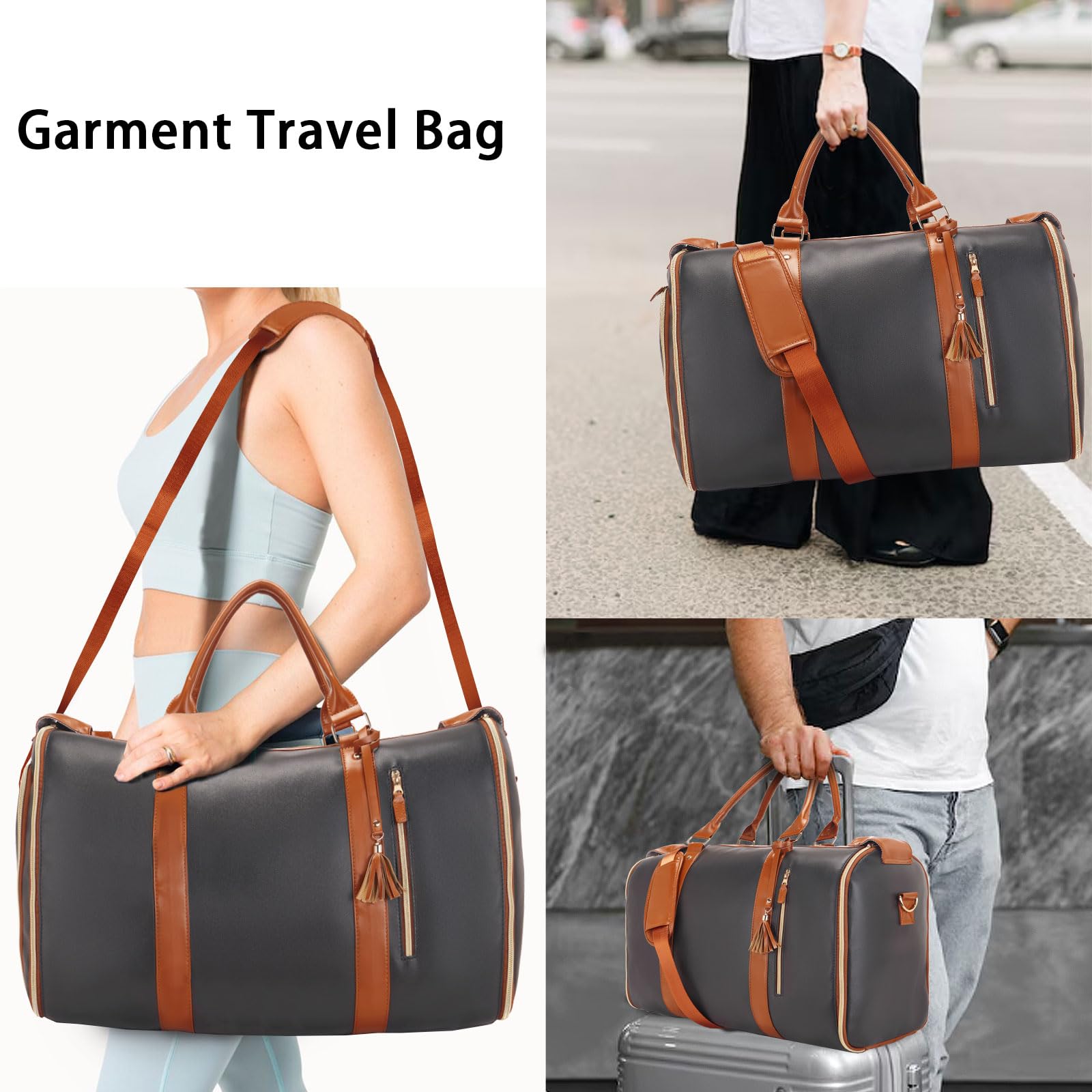 3 in 1 Foldable Garment Bag for Travel - Large Capacity Leather Travel Duffel Bag with Shoe Pouch | Convertible Carry On Hanging Suit Dress Weekender Bag for Men & Women | Perfect for Business Trips, Vacations & Weekend Getaways