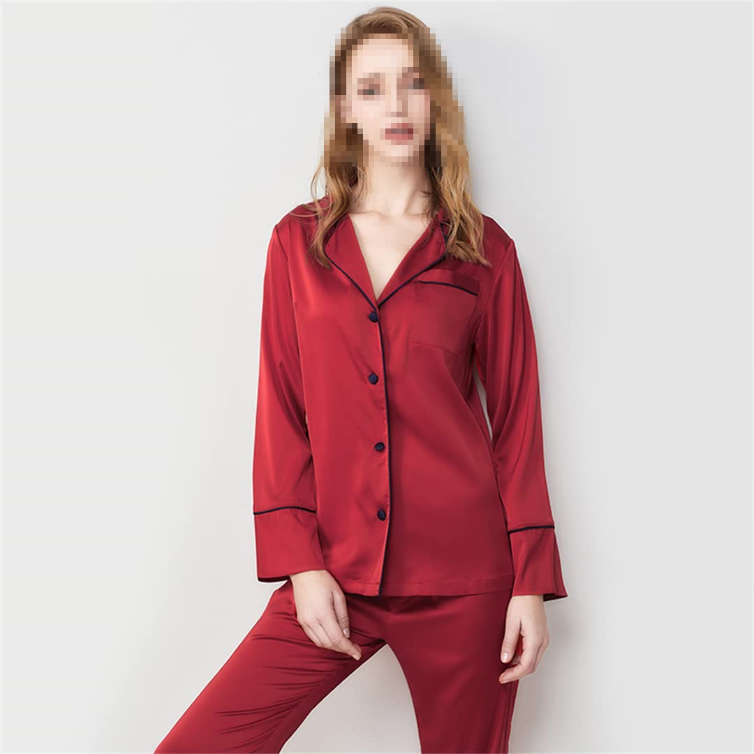 Luxury Women's 100% Silk Satin Pajama Set - Long Sleeve Button Down Sleepwear for Comfortable Nights & Relaxing Evenings at Home