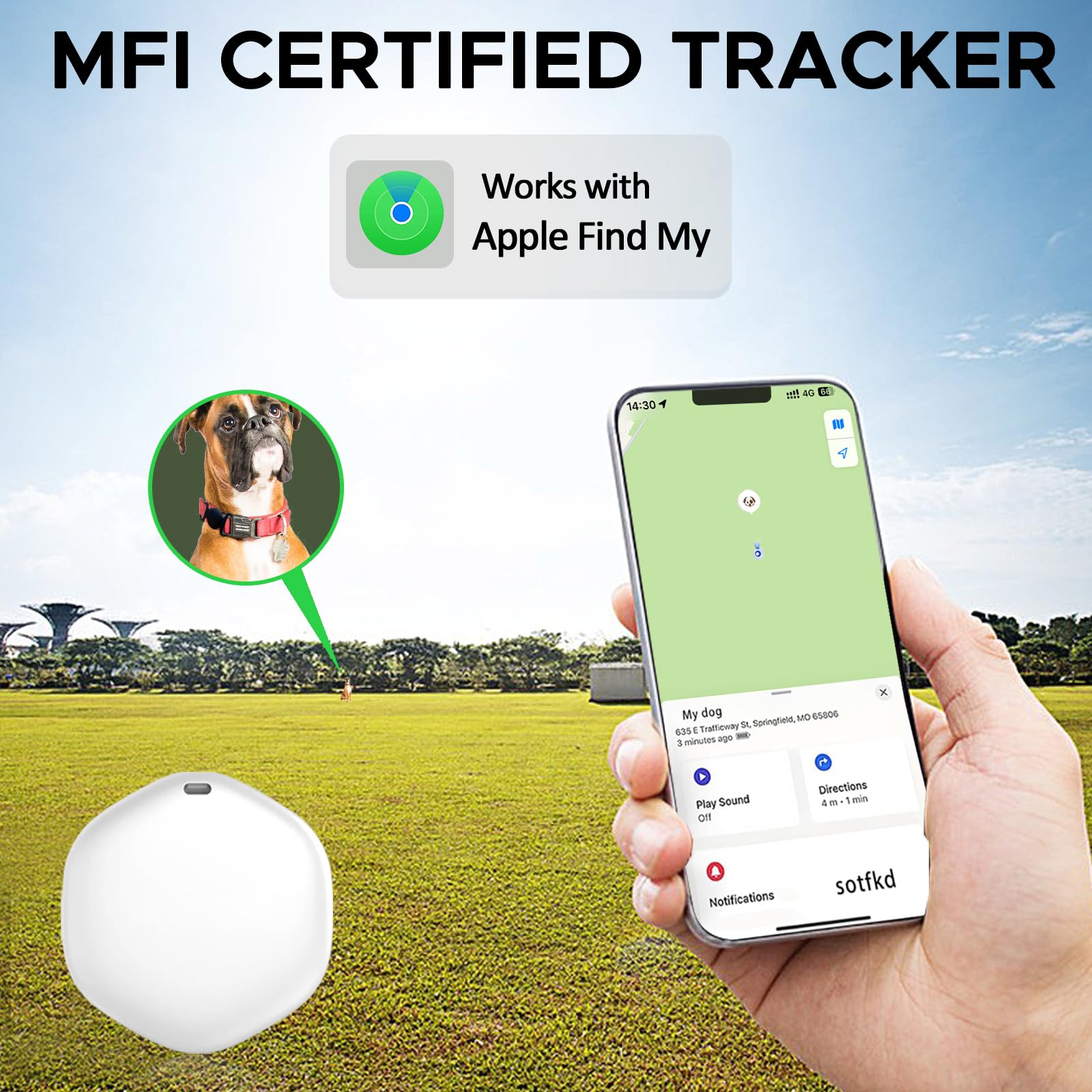 Mini GPS Pet Tracker for Dogs & Kids - IPX8 Waterproof, No Monthly Fee, Works with Apple Find My (iOS) - Smart Dog Locator with Silicone Cover for Outdoor Adventures & Travel Safety