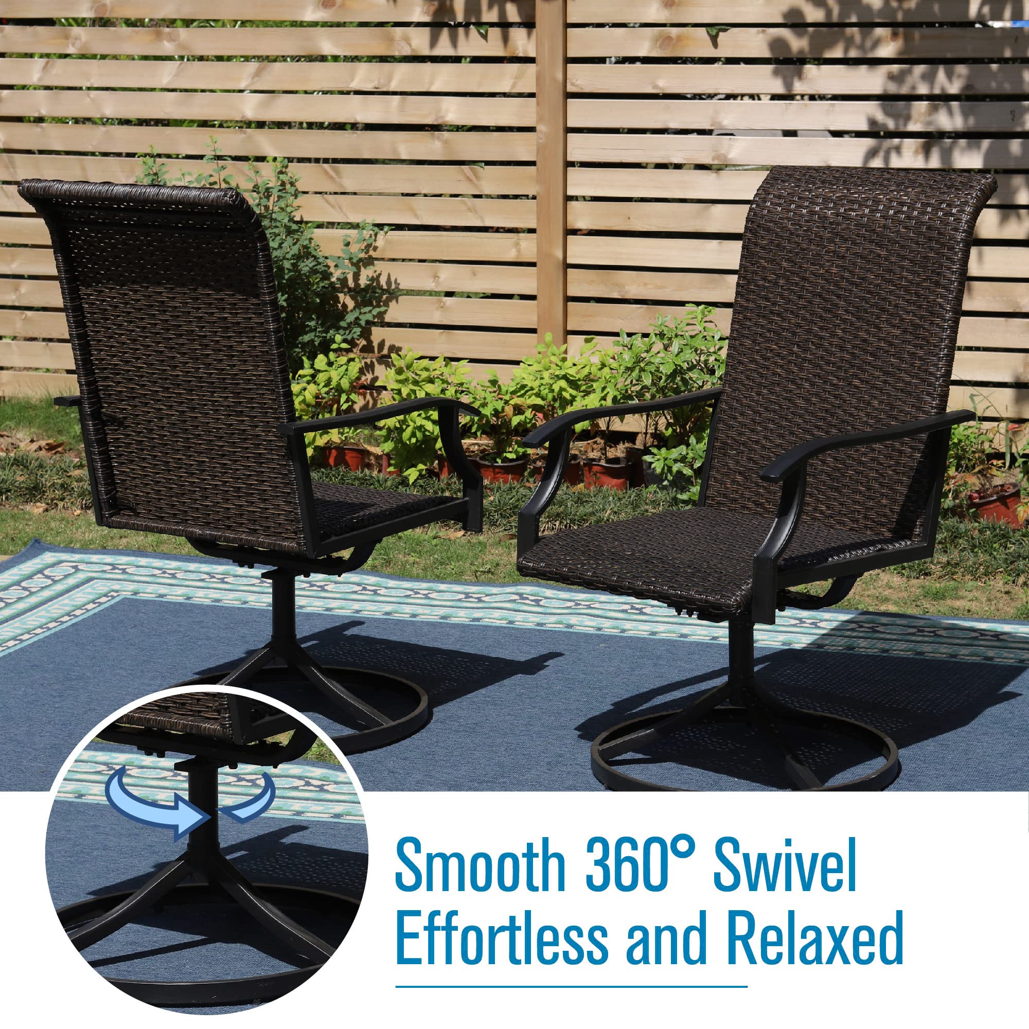 MFSTUDIO Patio Wicker Dining Chairs Set of 2 - Outdoor Rattan Swivel Chairs with High Back & Oversized Seat, All-Weather Metal Frame Furniture for Backyard, Poolside, Garden, or Balcony - Multibrown (Perfect for Outdoor Dining, Lounging, and Entertaining)
