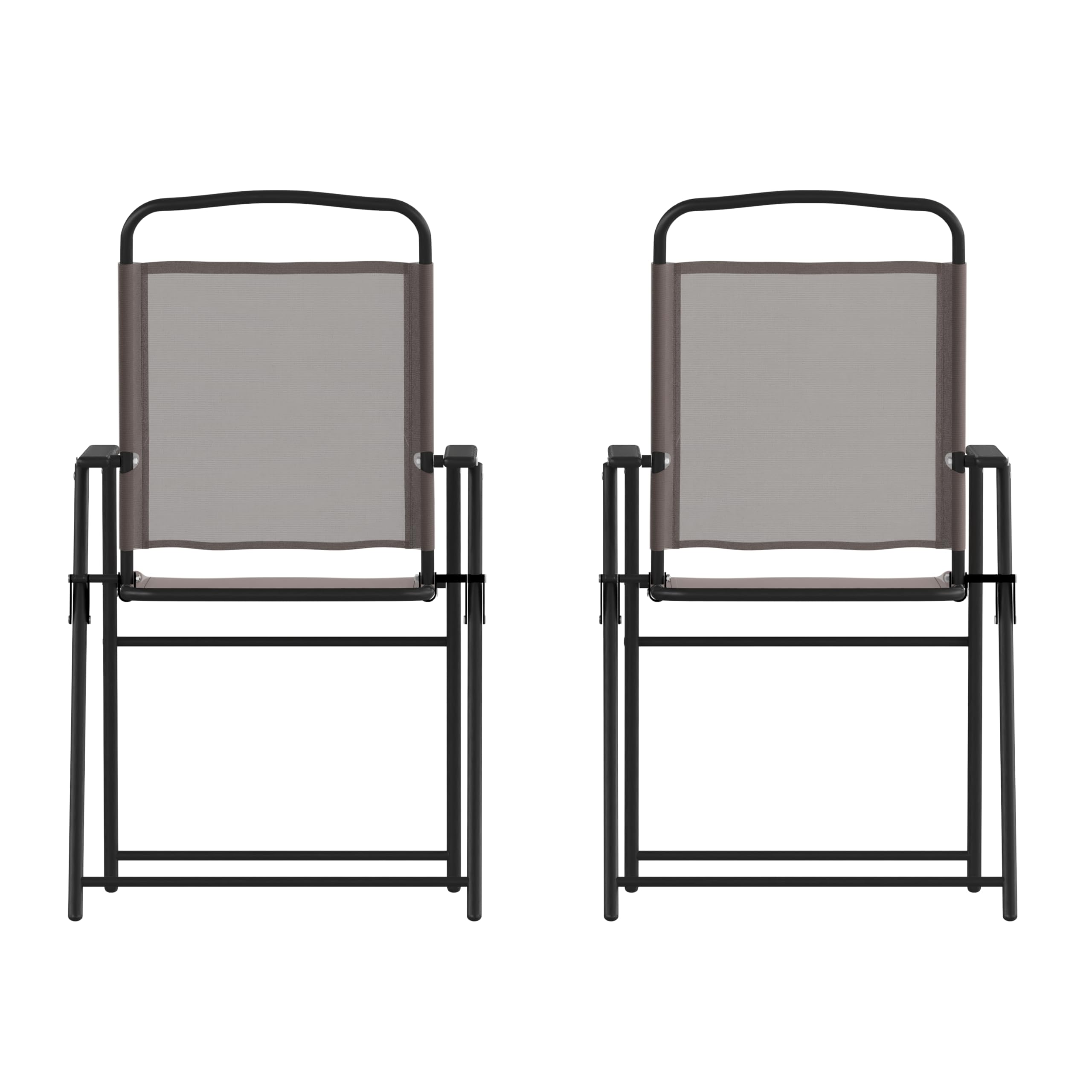 Flash Furniture Mystic Folding Patio Sling Chairs - Set of 2 Brown Textilene Outdoor Lawn Chairs with Armrests | Perfect for Backyard, Poolside & Garden Relaxation