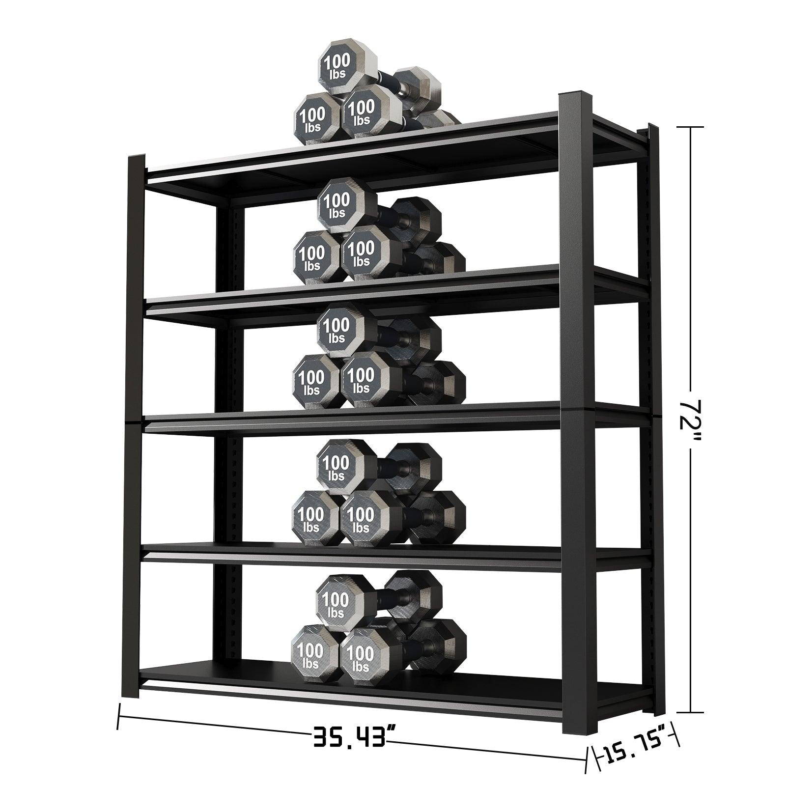 15.75 Inch Wide Black Metal Shelving Unit with 5 Adjustable Dividers - Heavy Duty Storage Rack for Garage, Kitchen, Office - Large Capacity & Strong Load Bearing - Perfect for Organizing Tools, Pantry Items & Office Supplies