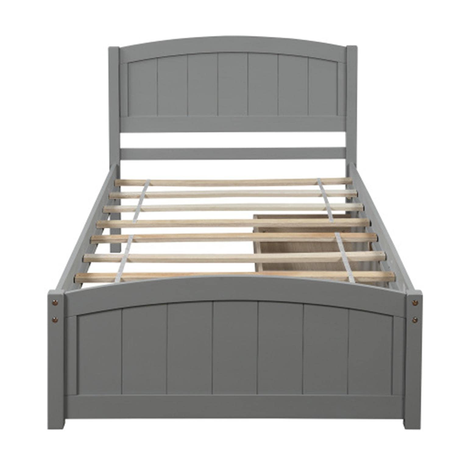 Twin Platform Bed Frame with 2 Drawers & Headboard - Sturdy Wood Slat Support, Gray - Perfect for Small Bedrooms & Guest Rooms