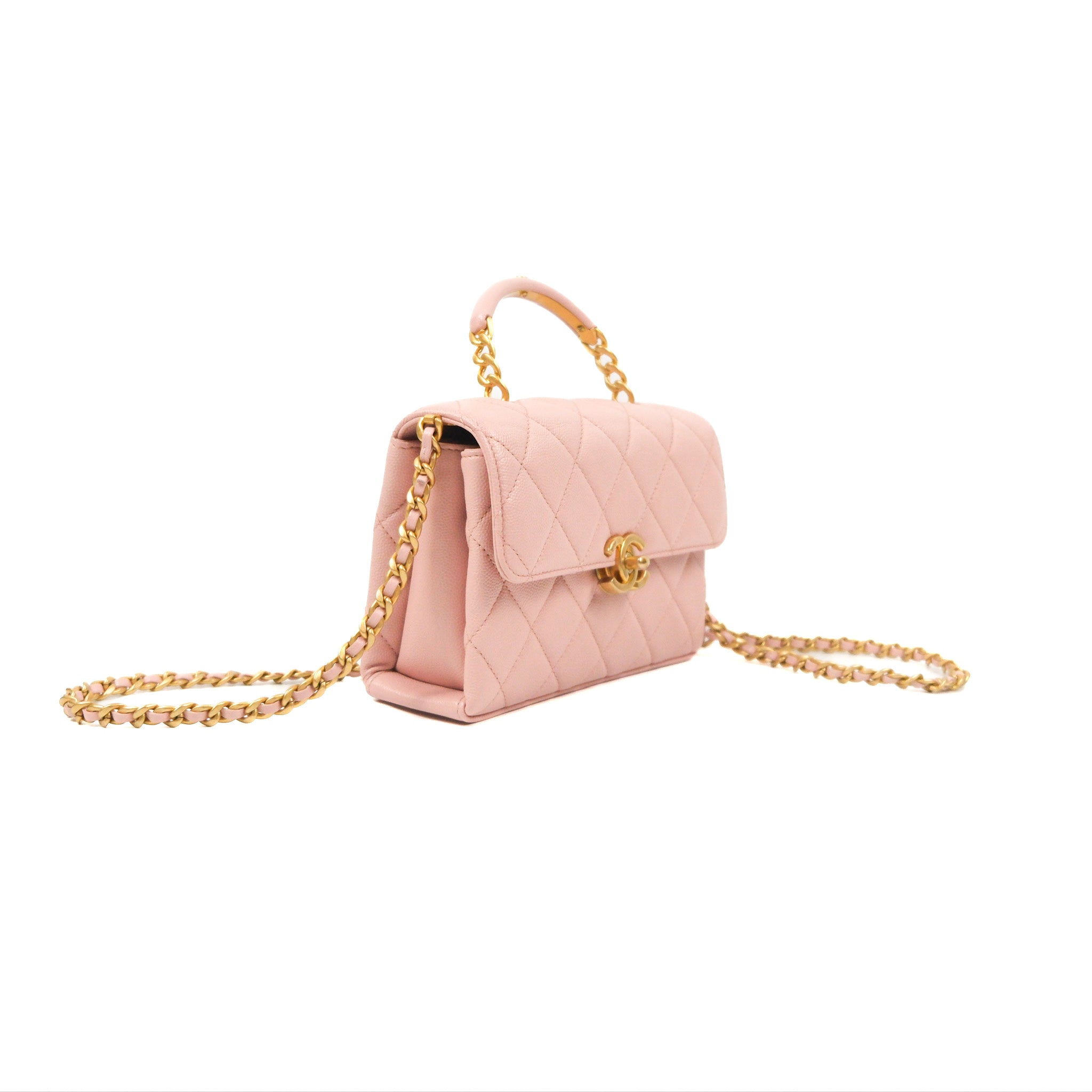 Chanel Carry Me Top Handle Flap Bag in Pink Caviar Leather with Aged Gold Hardware 23S Collection - Perfect for Date Nights, Parties & Special Occasions
