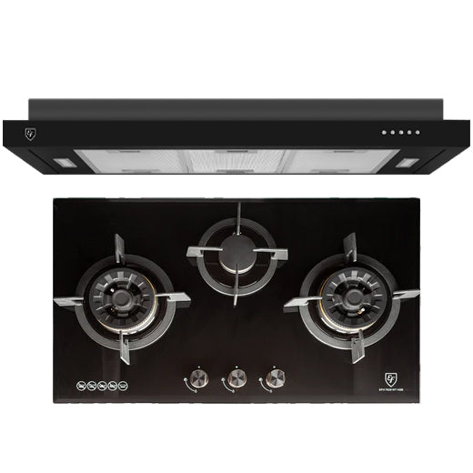 EFCH9202TBK 90cm Range Hood & EFH7635 78cm Gas Cooktop with Optional BOAE63A Built-in Oven - Perfect for Modern Kitchen Cooking and Baking