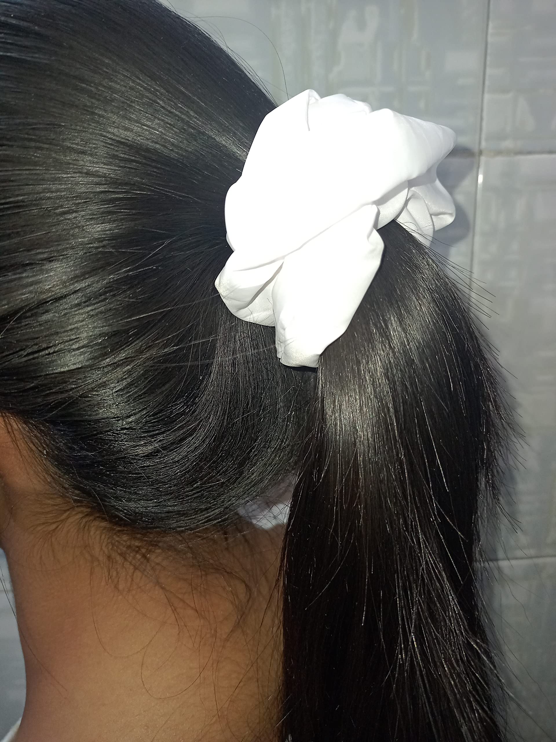 Waterproof Hair Scrunchies 5-Pack - Shiny White Elastic Hair Ties for Swimming, Workouts & Everyday Use