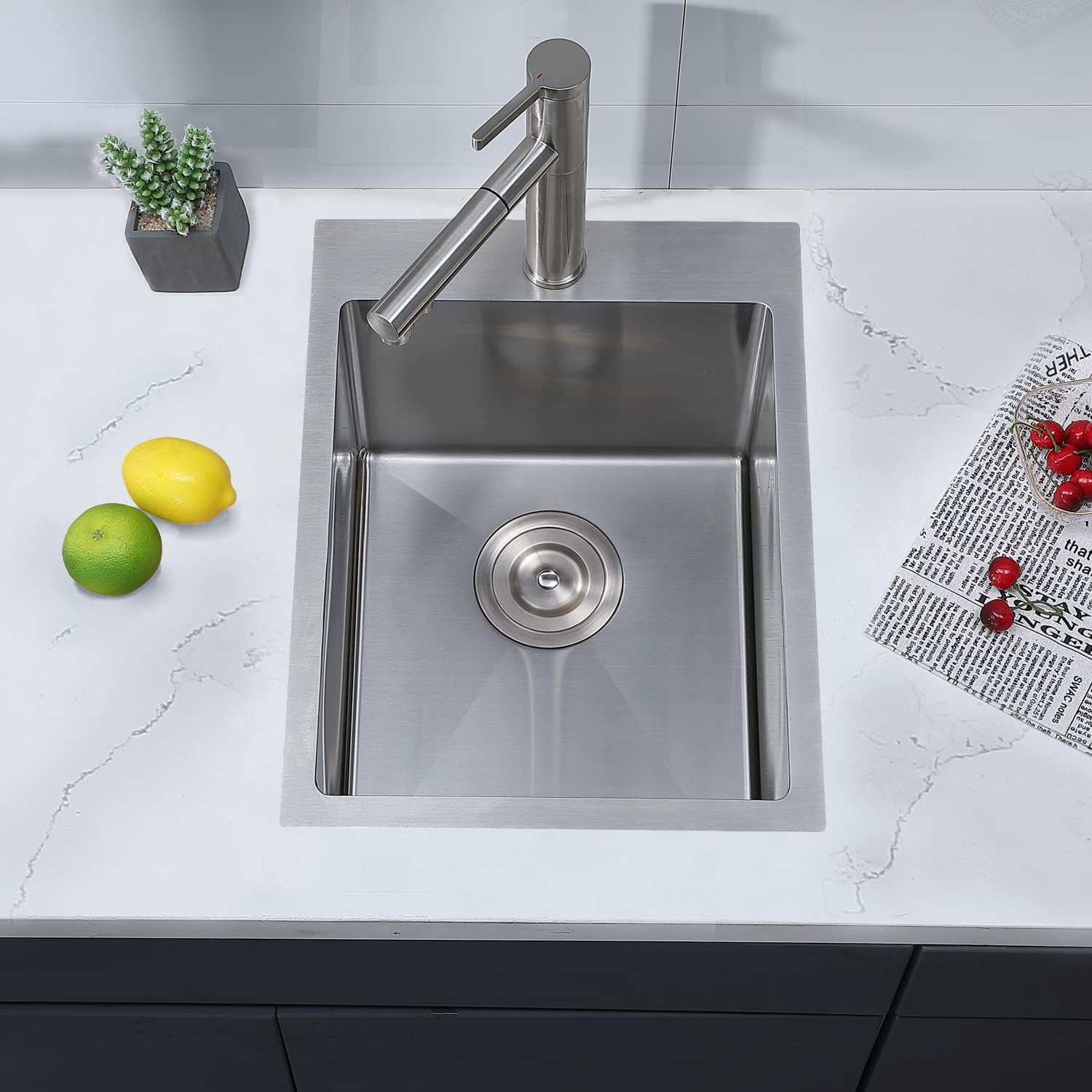 15 x 20 Inch Drop-in Bar Sink - Stainless Steel Small Kitchen Sink with Sink Grid & Drain | Topmount Single Bowl Handmade Wet Prep Sink for RV, Yard Office, Laundry Room | Perfect for Compact Kitchens, Outdoor Bars & Mobile Living Spaces
