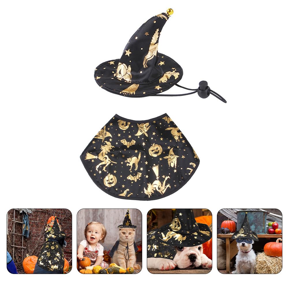 PRETYZOOM Wizard Cape & Witch Hat Halloween Costume for Dogs & Cats - Pet Costume for Small & Medium Pets - Perfect for Halloween Parties, Pet Parades & Photo Shoots