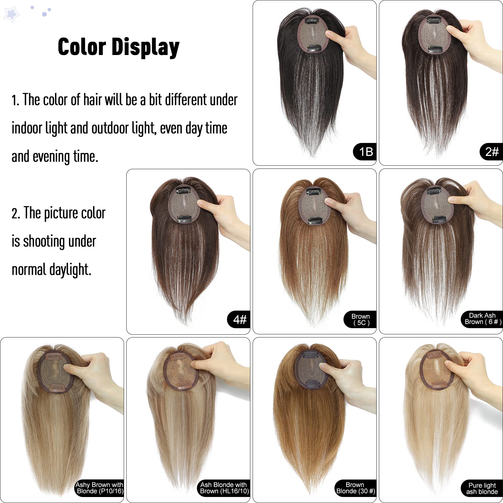 Ash Blonde Clip-In Hair Topper with Bangs for Women - Human Hair Extensions for Thinning Hair - Perfect for Daily Wear, Parties & Special Occasions