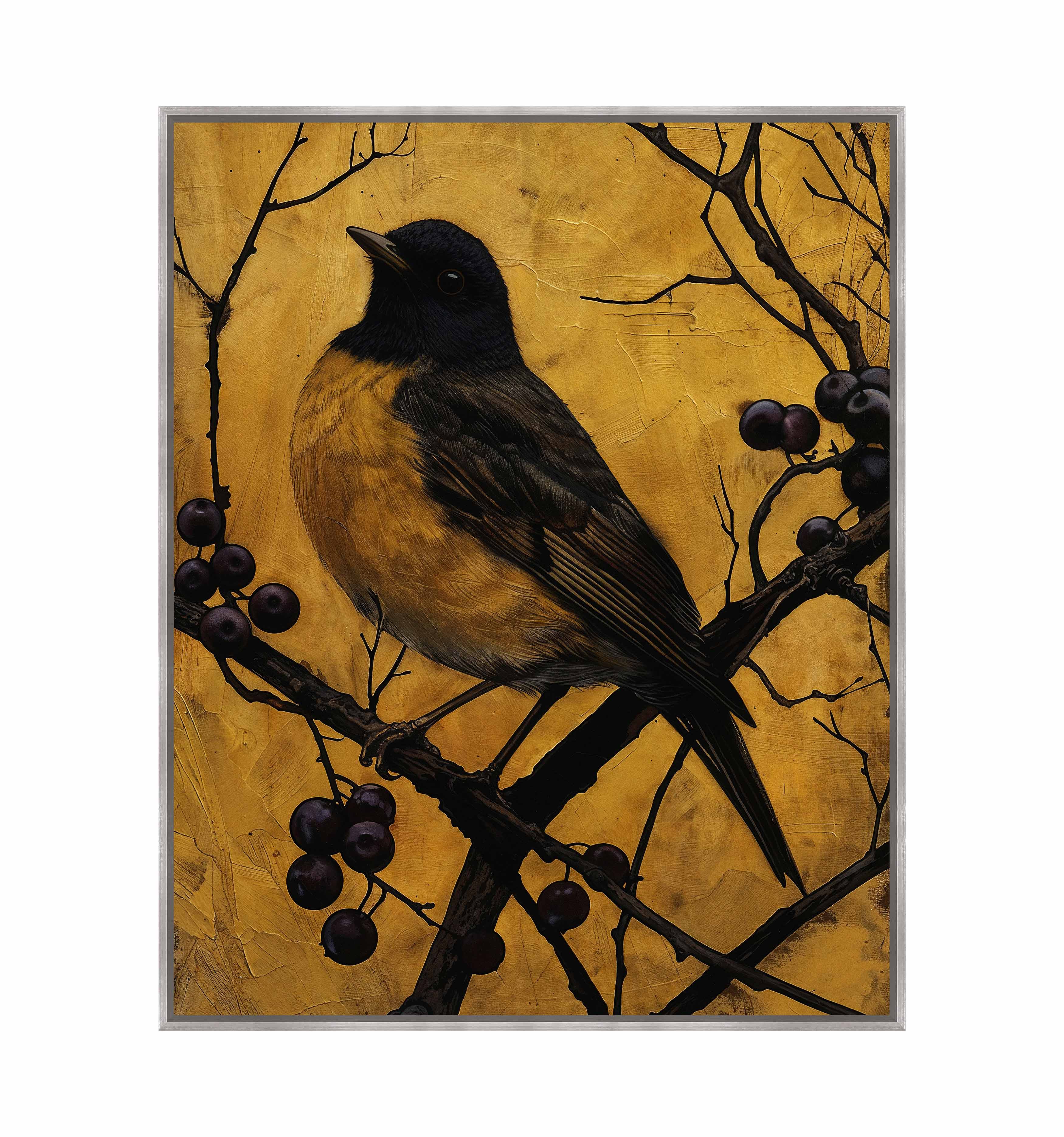 Golden Twilight Warbler Among Berries - Stunning Gallery Wrapped Canvas Wall Art for Home & Office Decor | Perfect for Living Room, Bedroom, or Gift