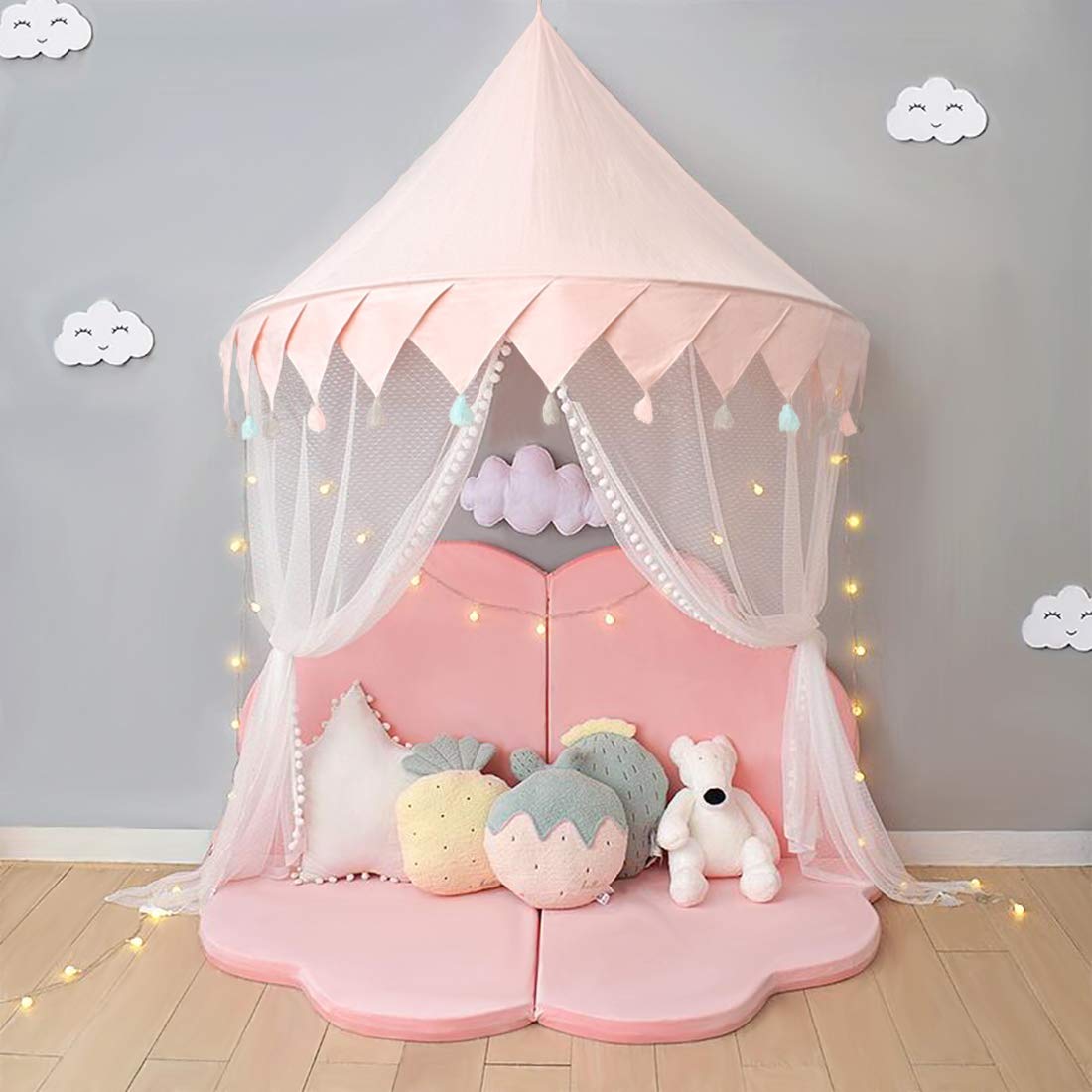 Princess Bed Canopy for Girls - Kids Castle Play Tent with Mosquito Net - Nursery Decor for Toddler & Baby Room - Perfect for Bedroom, Playroom & Sleepovers