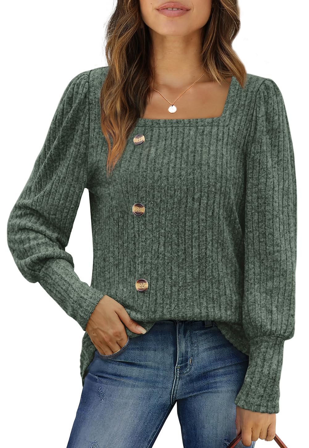 WIHOLL Women's Fall Fashion Square Neck Sweater - Casual & Dressy Tops for 2023 | Perfect for Office Wear, Date Nights & Autumn Outfits