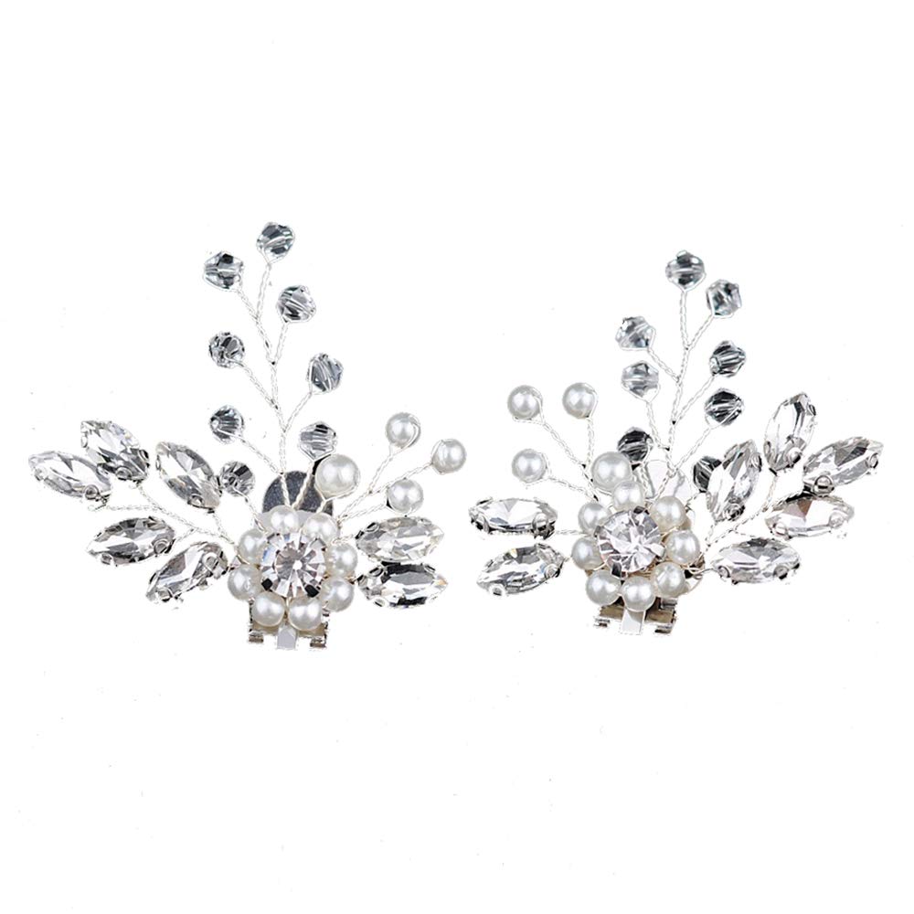 Florashop Women's 2PC Rhinestone Pearl Crystal Wedding Shoe Clips - Elegant Removable Silver Shoe Decorations for Flats & Heels | Perfect for Bridal Parties, Prom, Evening Events & Special Occasions