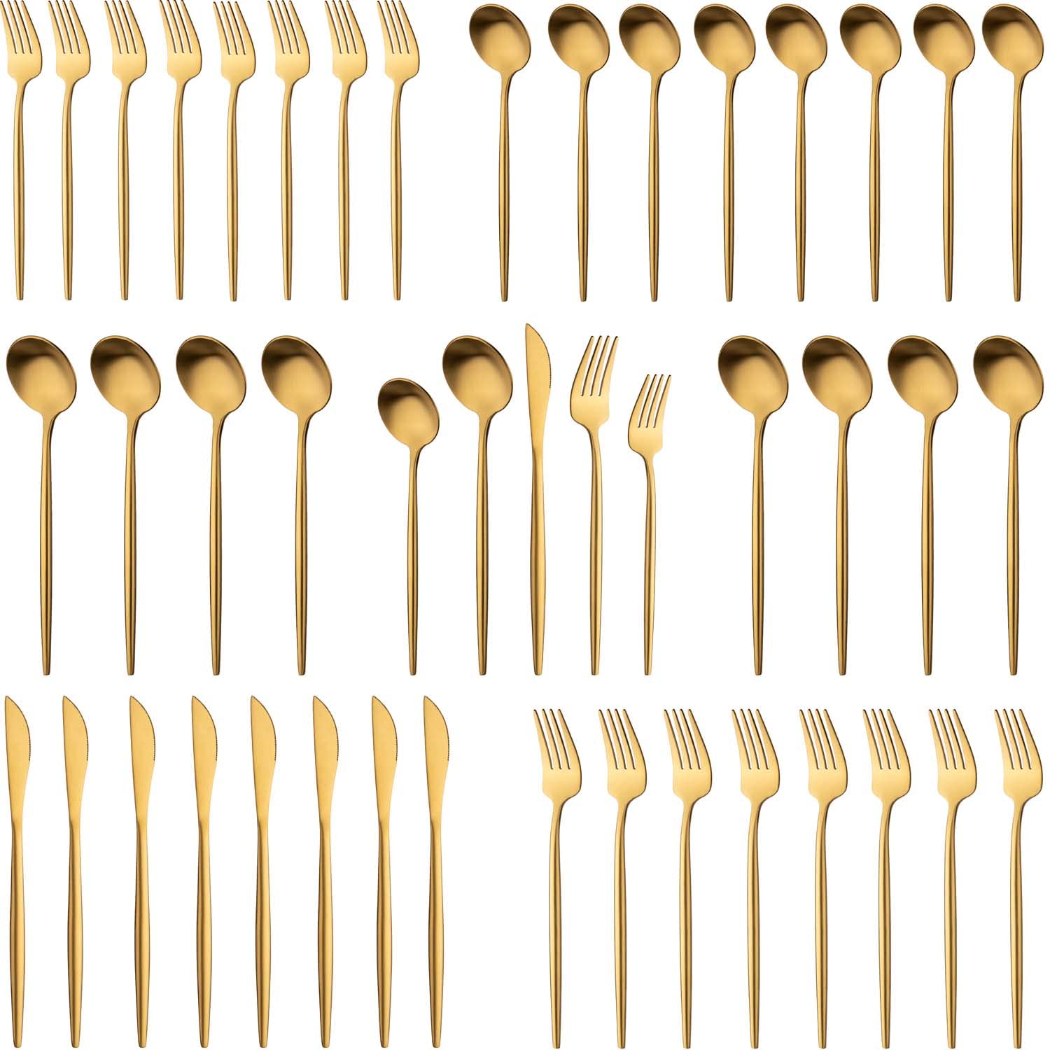 40-Piece Gold Matte Stainless Steel Flatware Set - Service for 8 - Complete Cutlery Set with Dinner Knives, Forks & Spoons - Elegant Tableware for Home, Restaurant & Dinner Parties