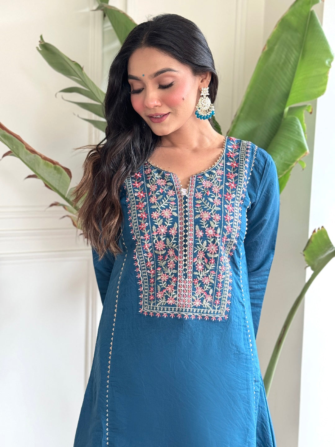Blue Designer Ready-Made Pants with Printed Embroidery Work - Stylish Women's Fashion for Casual Wear & Office Outfits